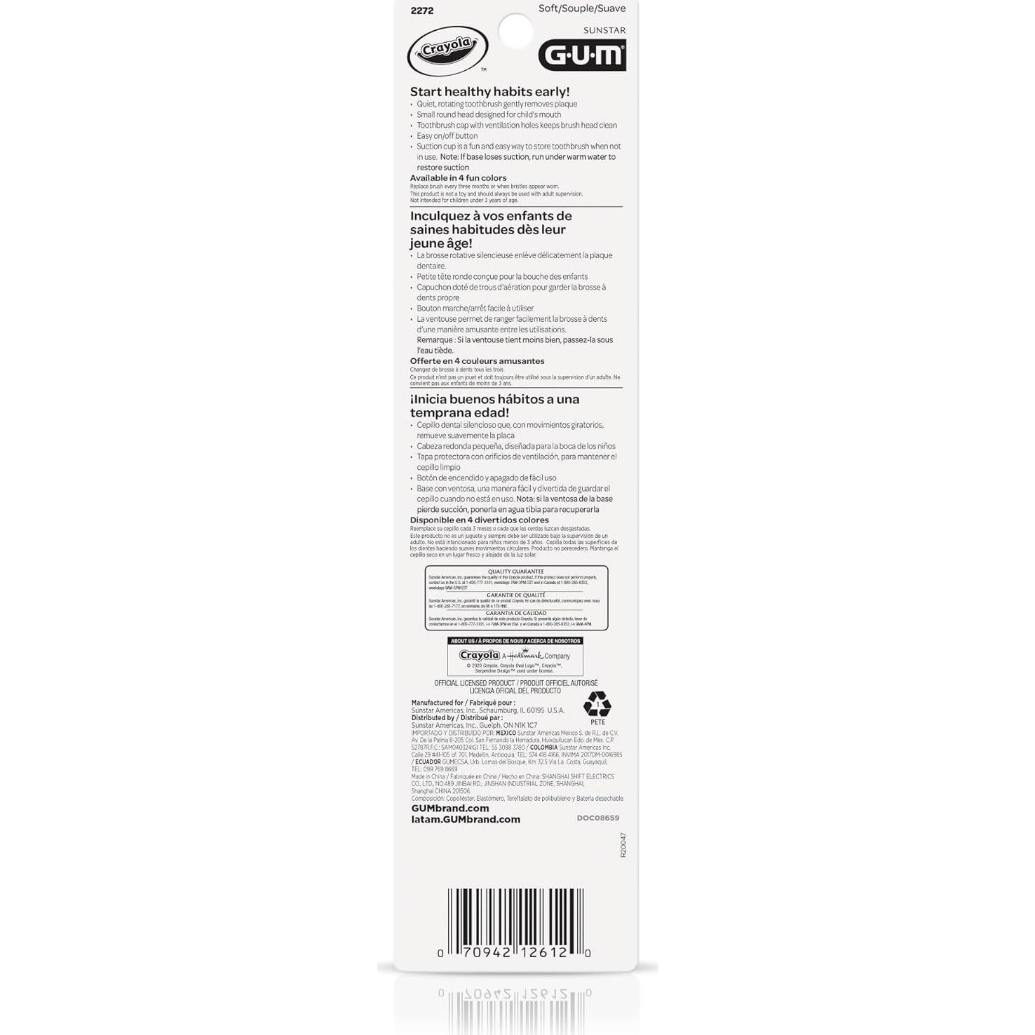 Cepillo de dientes eléctrico GUM Crayola para niños, cerdas suaves