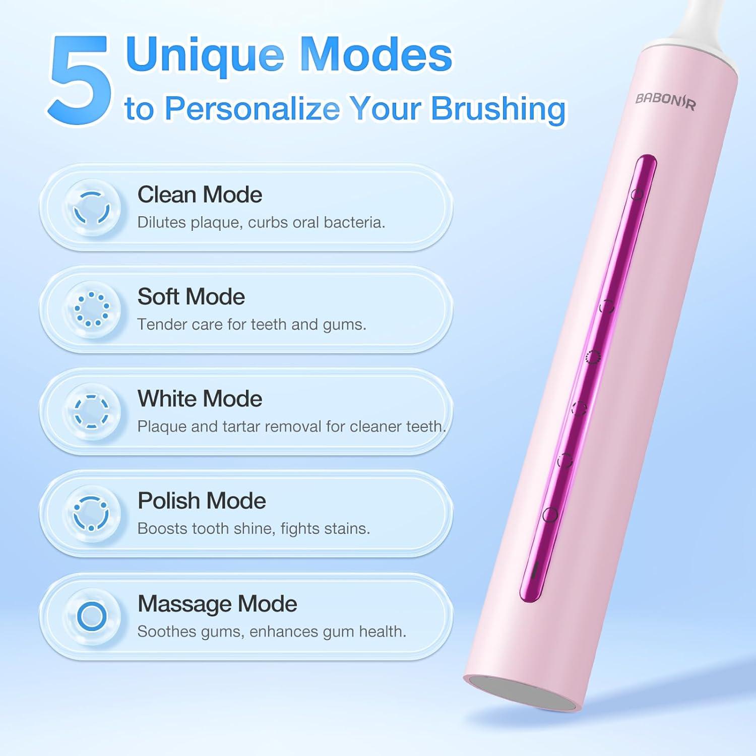 Cepillo de Dientes Eléctrico Sonic BABONIR TBM10T Rosa Claro