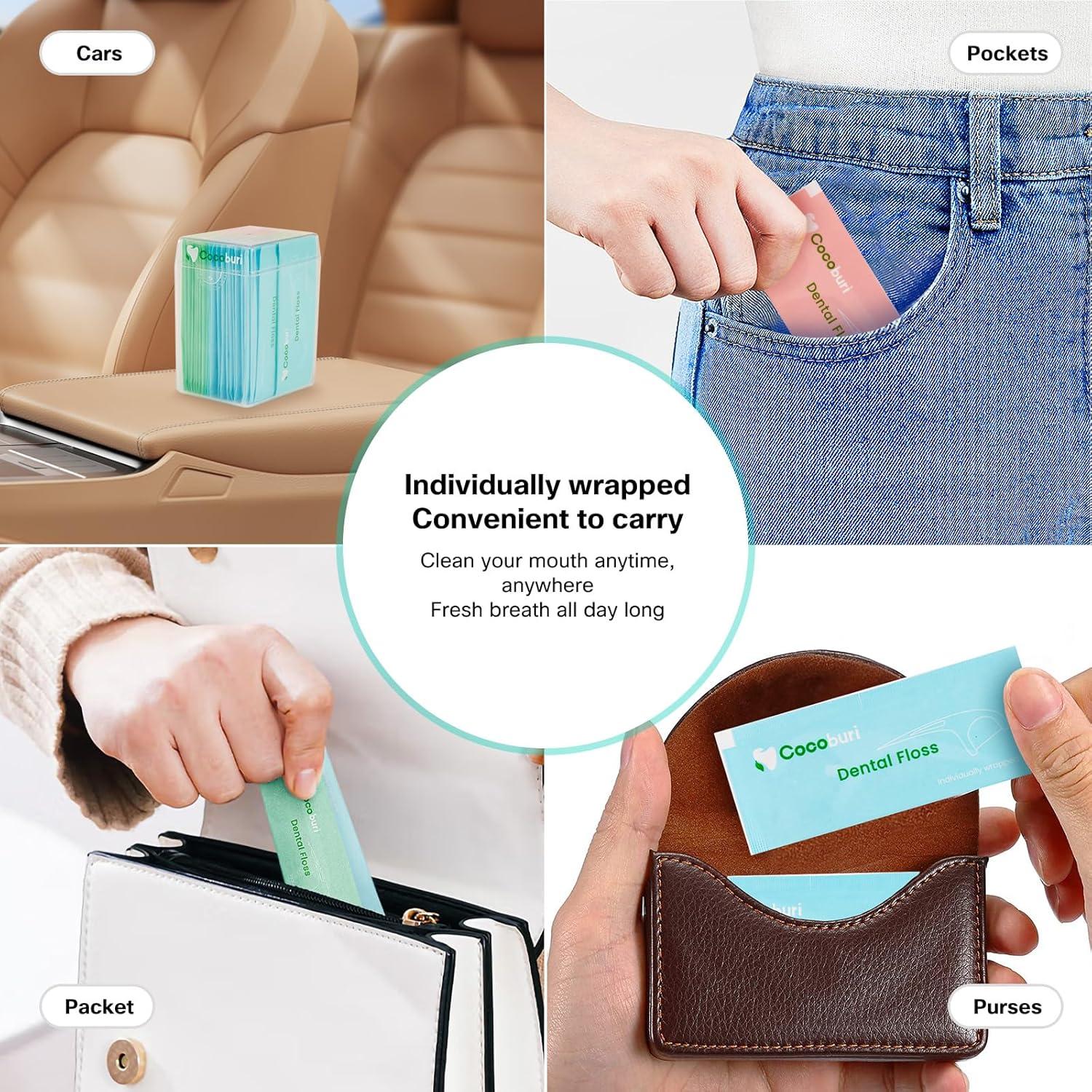 50 Palillos de Hilo Dental COCOBURI Individuales Portátiles