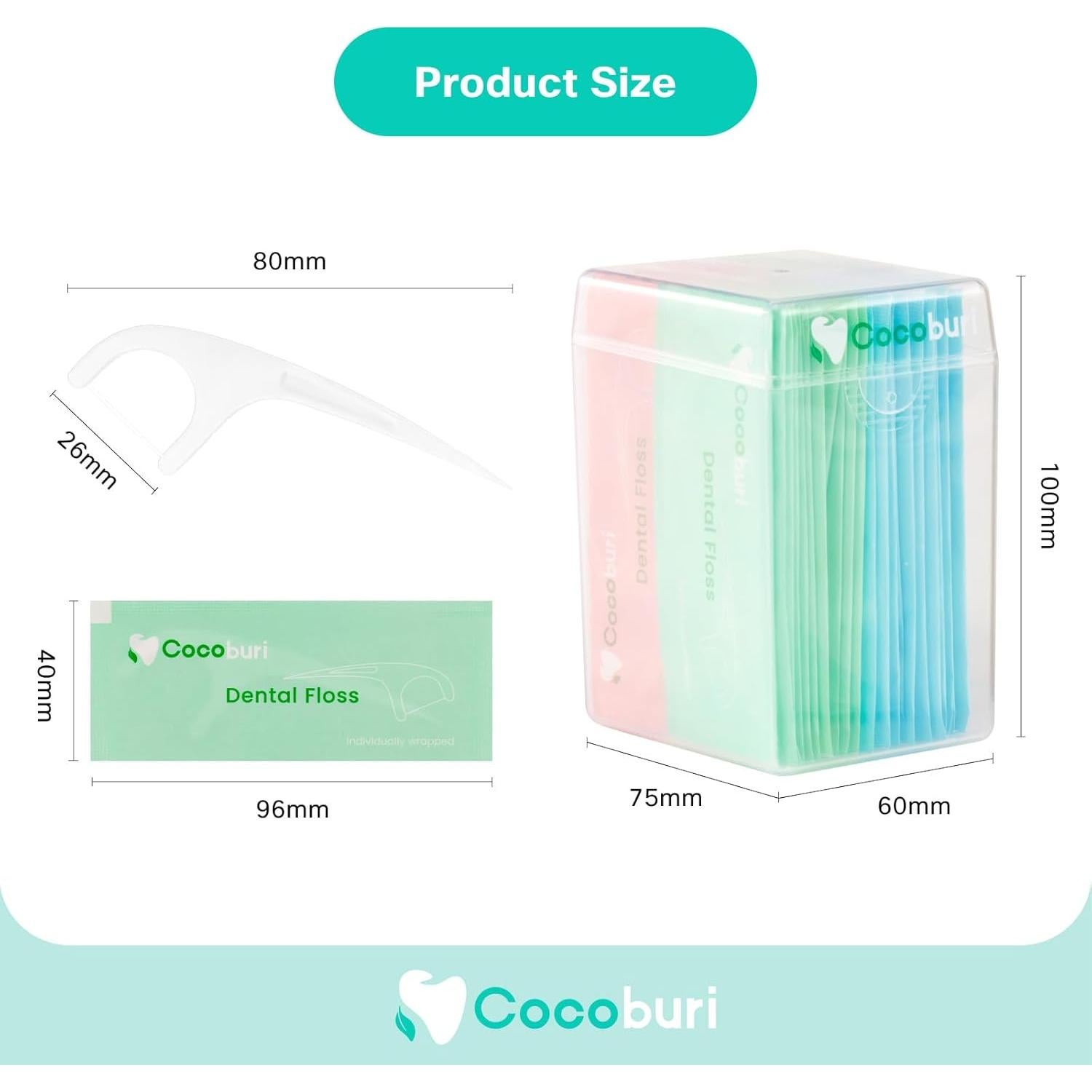 50 Palillos de Hilo Dental COCOBURI Individuales Portátiles