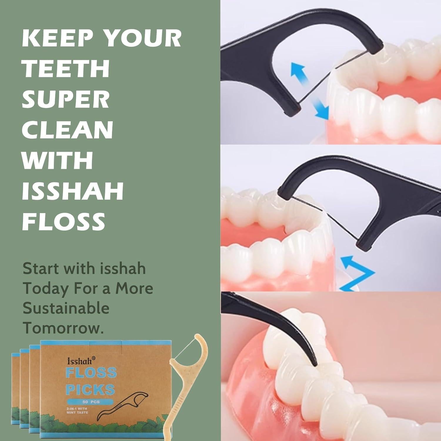 Palillos de Hilo Dental Natural Isshah - 200 Unidades Menta