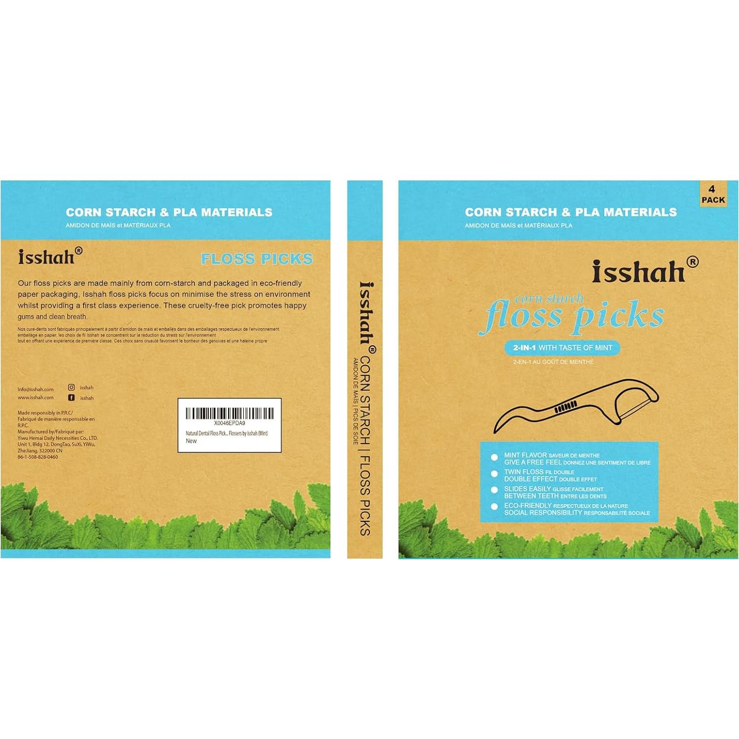 Palillos de Hilo Dental Natural Isshah - 200 Unidades Menta