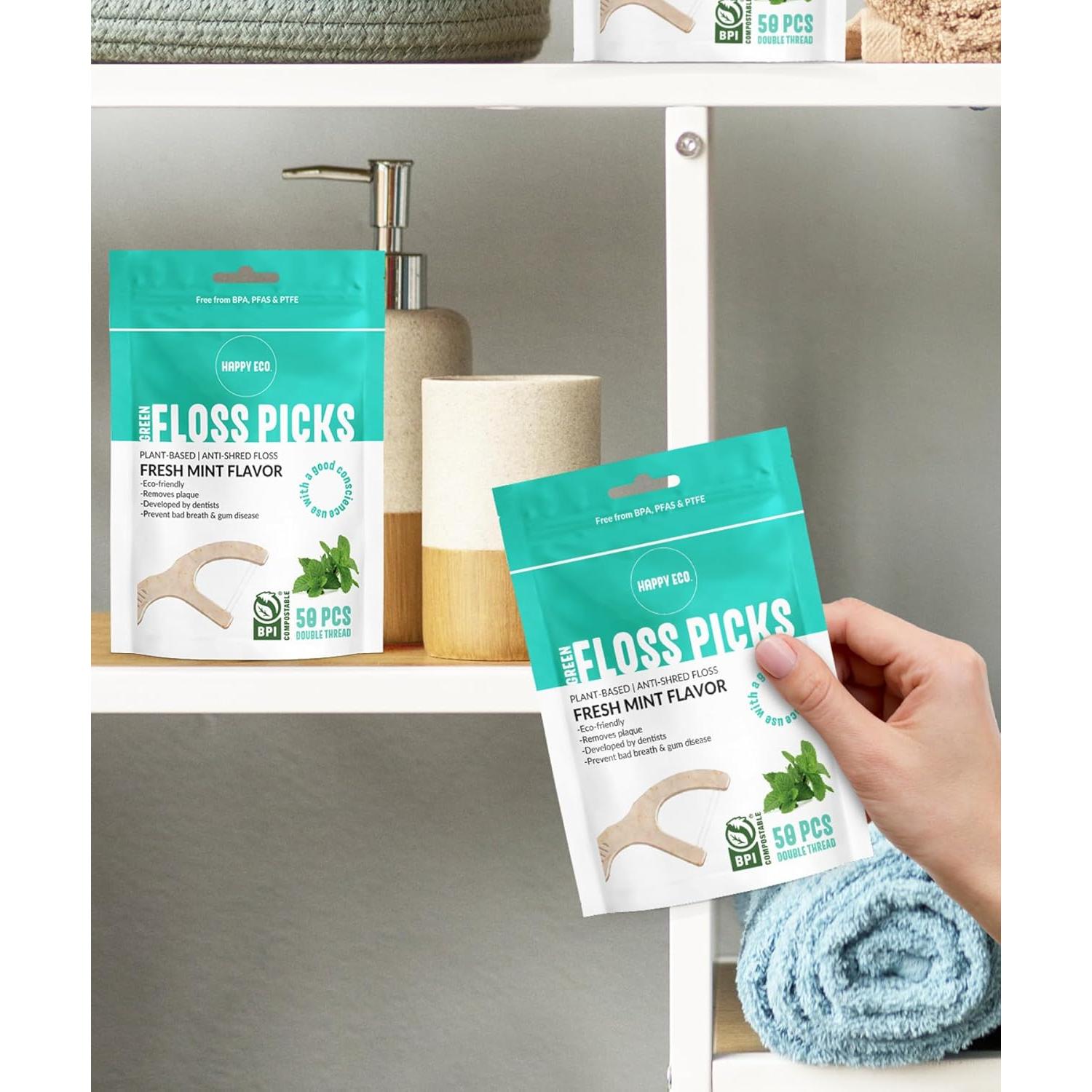 Palillos de Hilo Doble Biodegradables HAPPY ECO - Menta 200pcs