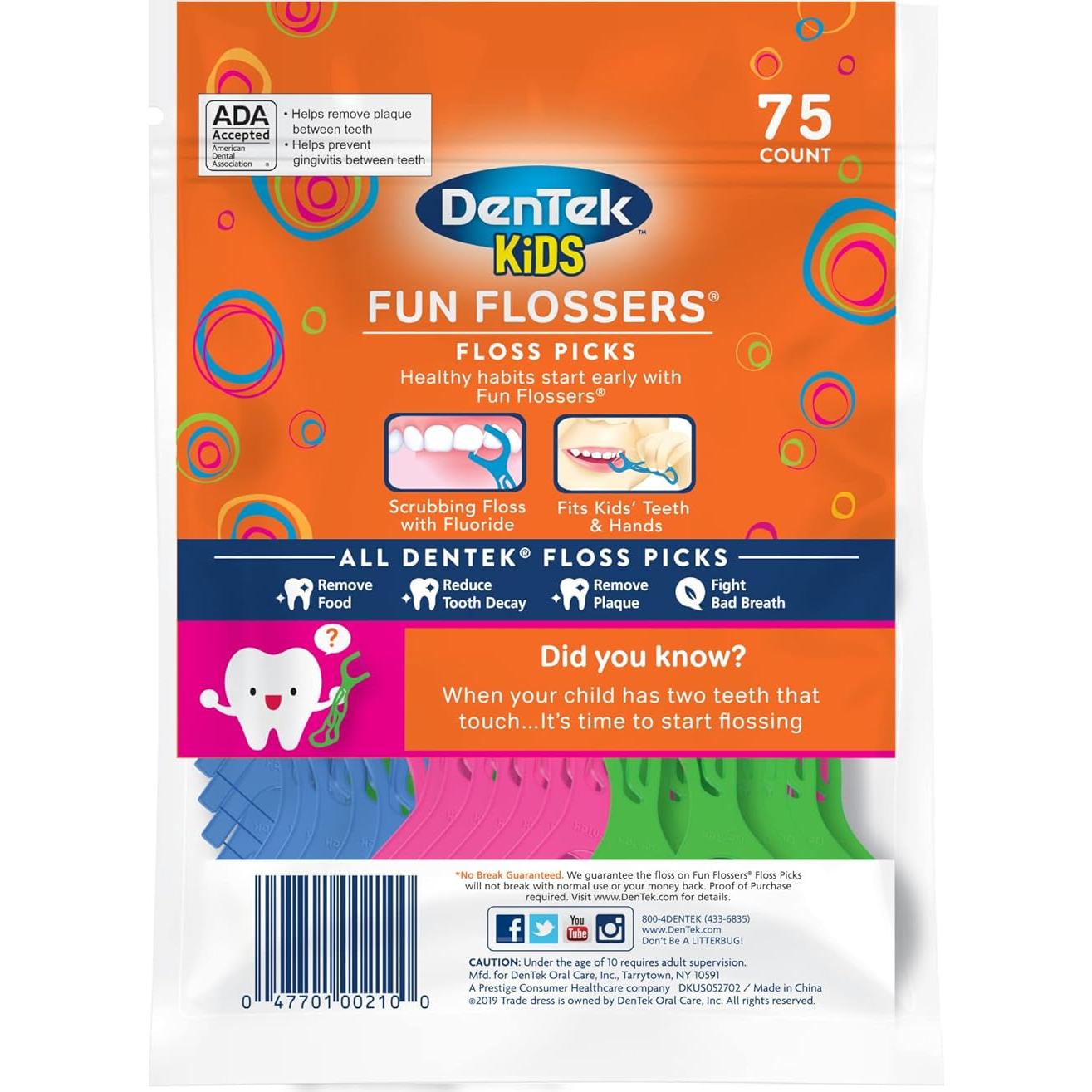 Hilos Dentales Divertidos DenTek para Niños - 75 Unidades Sabor Fruta Silvestre