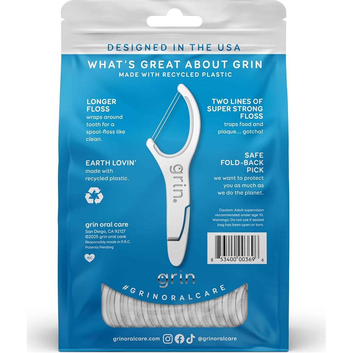 Hilo Dental Grin 150 Piezas Sabor Menta Plástico Reciclado