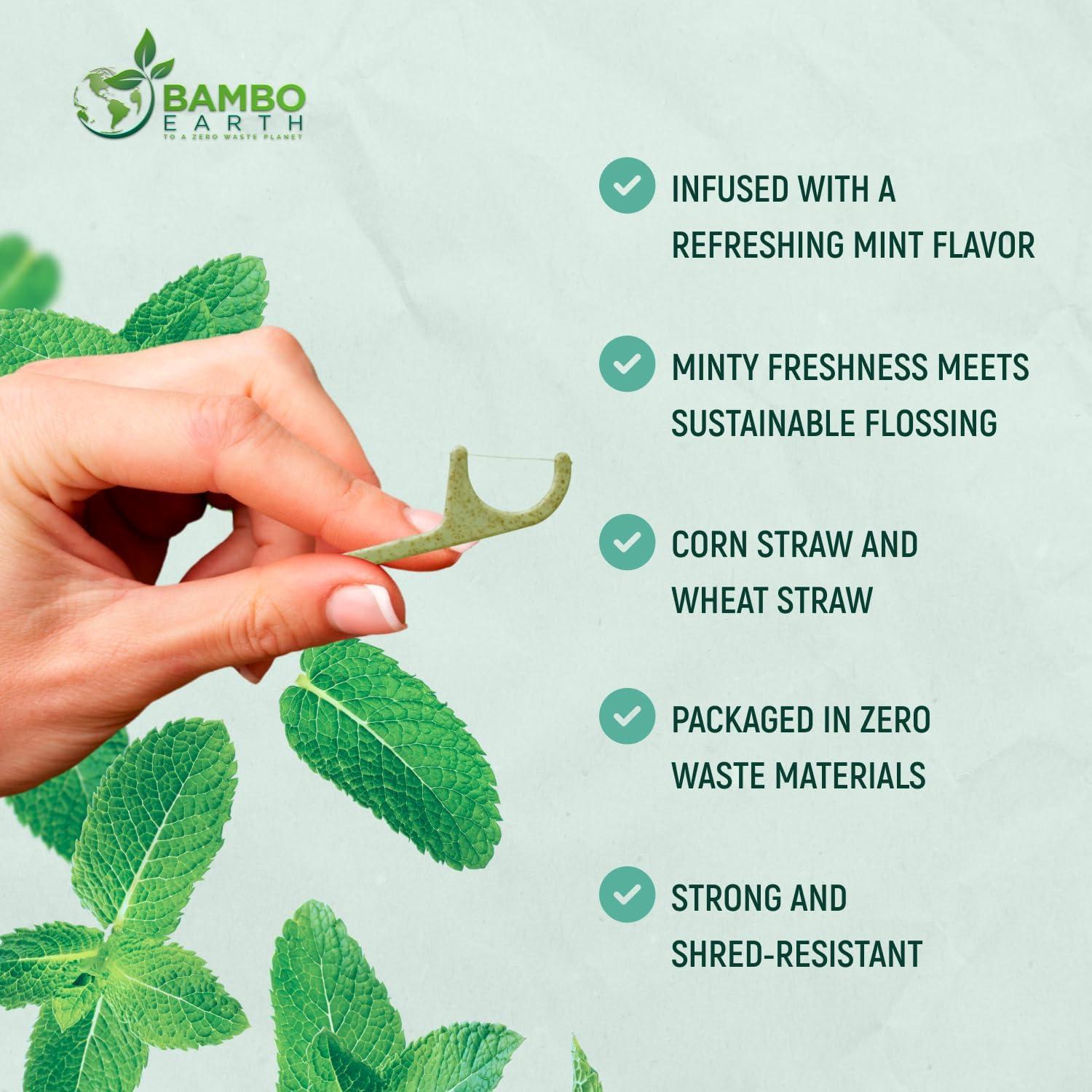 Palillos de Hilo Dental Ecológicos BAMBOEARTH 200 Unidades Menta
