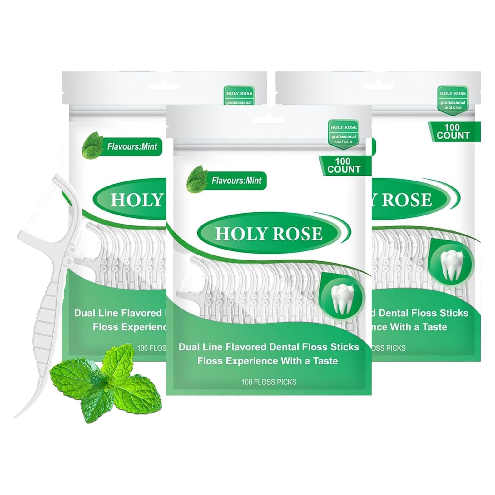 Palillos de Hilo Dental Doble Línea HolRose 300 Unidades Menta