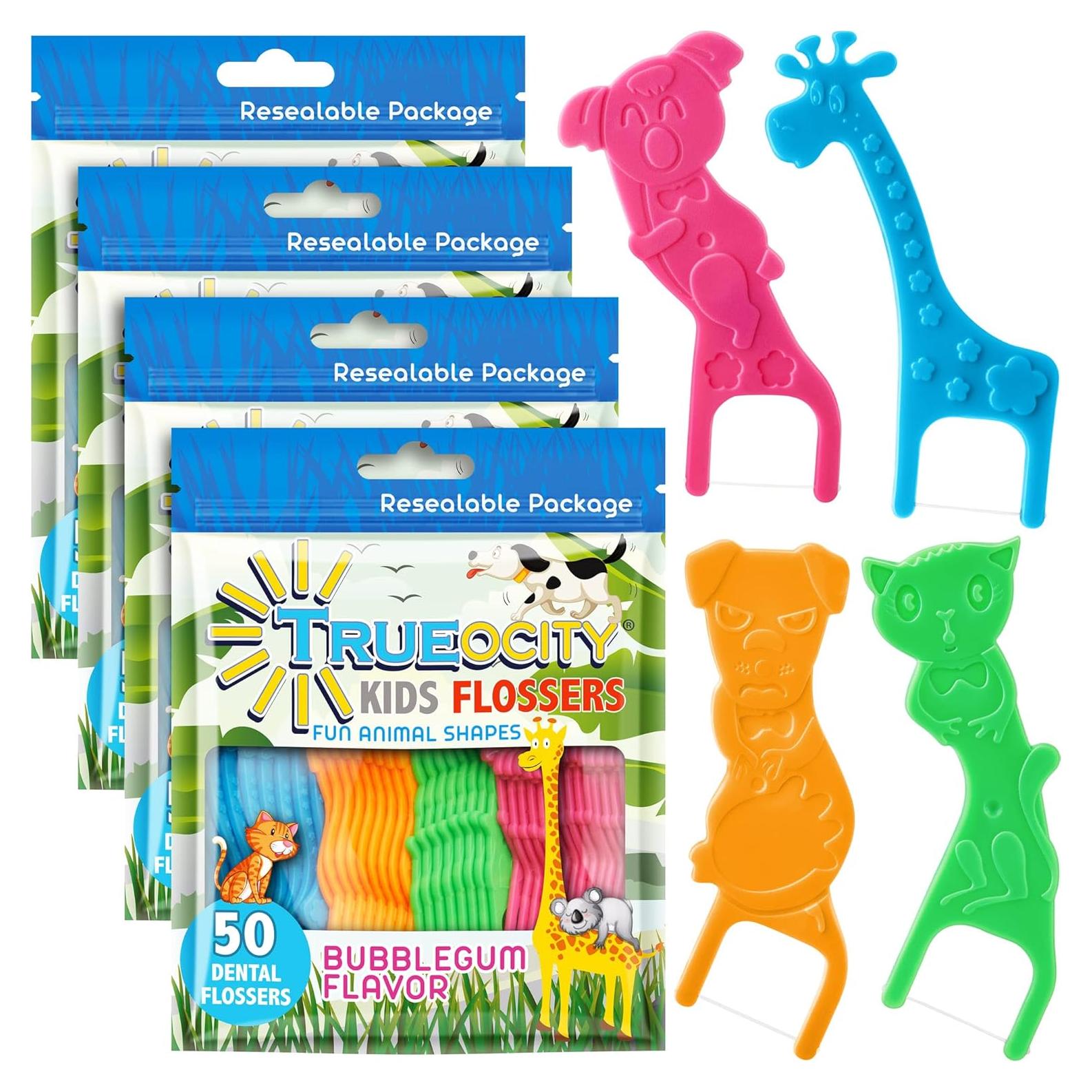 Hilo Dental para Niños Trueocity 4 Paquetes Sabor Chicle