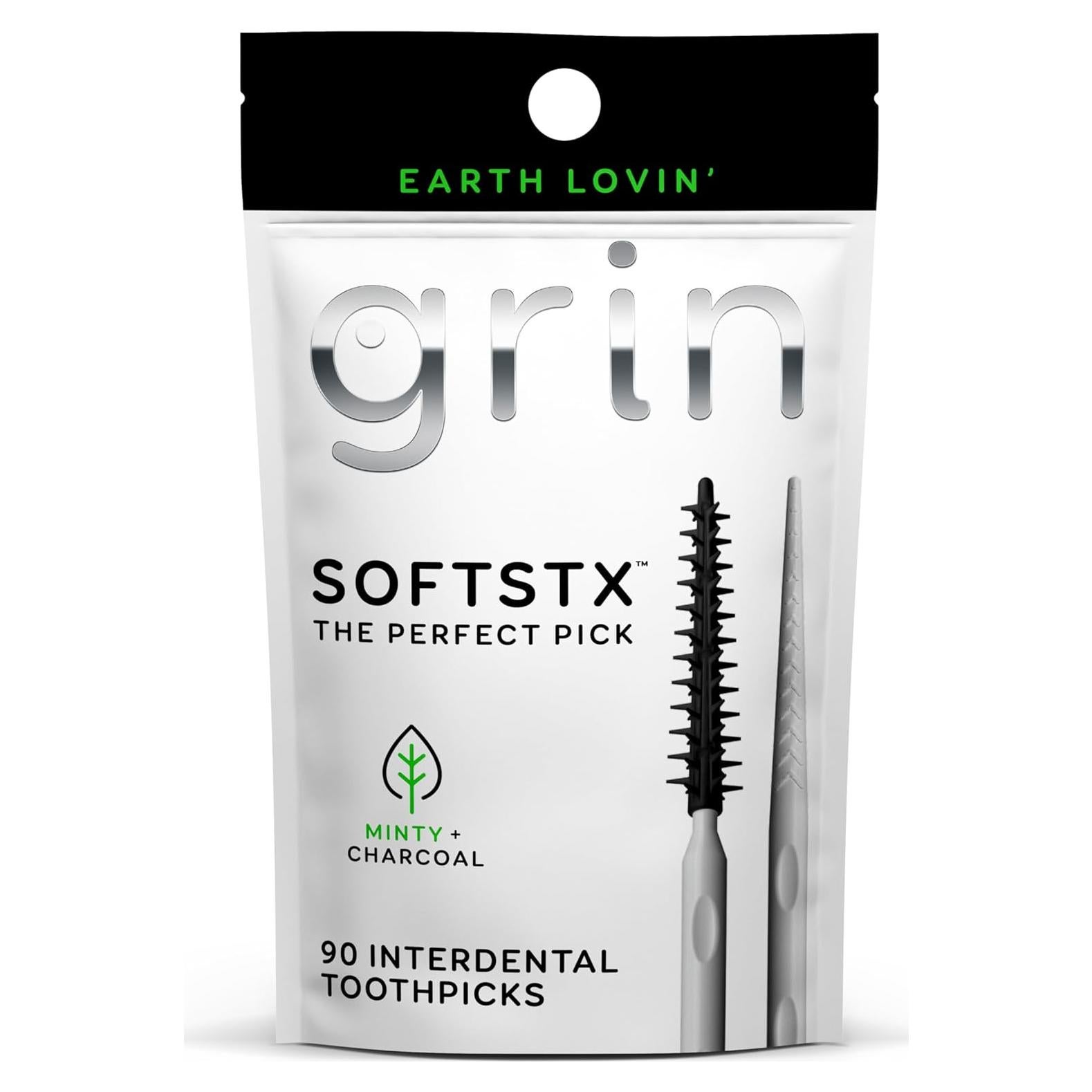 Palillos Dentales Suaves Grin con Carbón y Menta - 90 Unidades