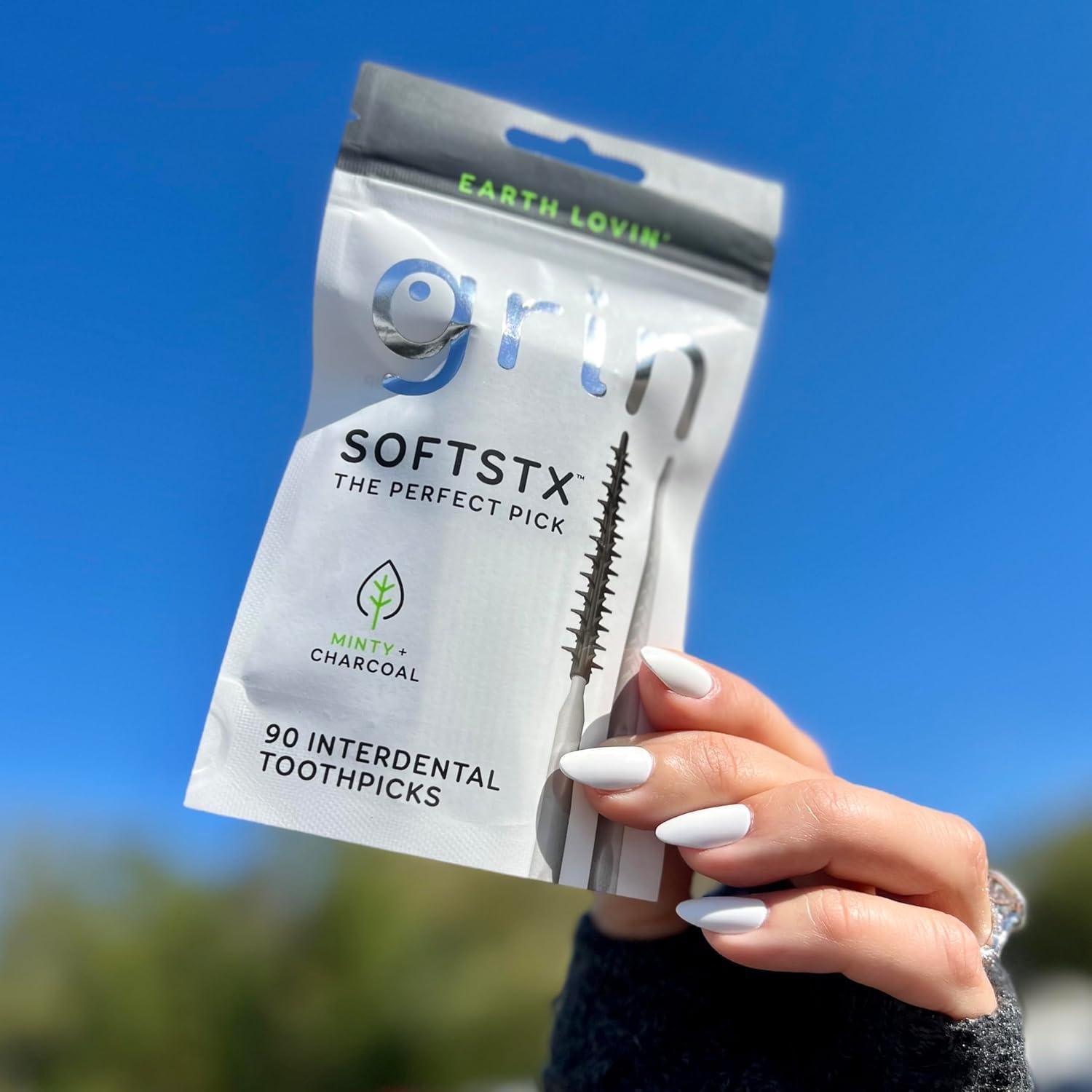 Palillos Dentales Suaves Grin con Carbón y Menta - 90 Unidades