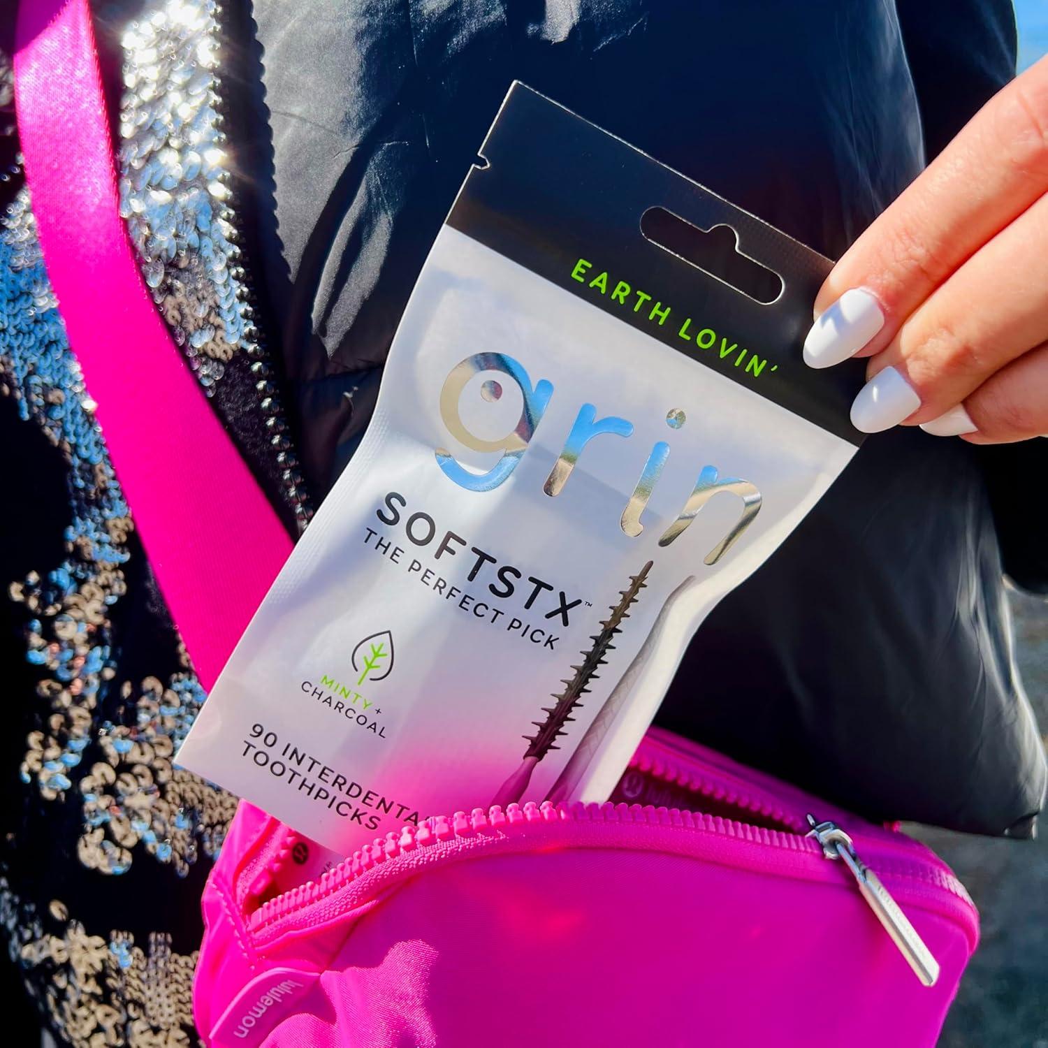 Palillos Dentales Suaves Grin con Carbón y Menta - 90 Unidades