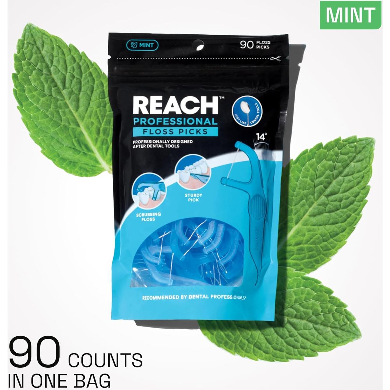 Hilo Dental REACH Menta 27.43m, Removedor de Placa, 90 Unidades