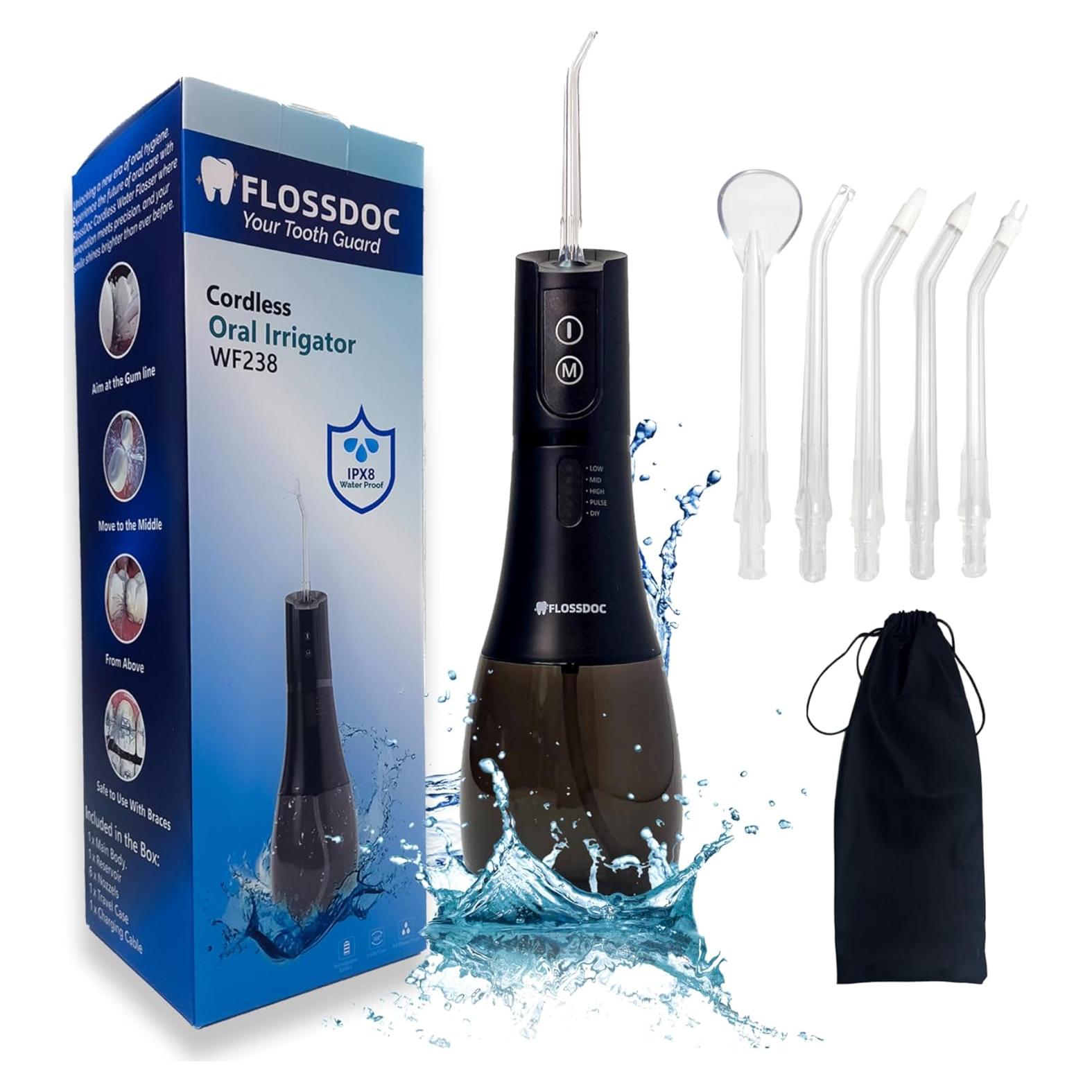 Irrigador Dental Inalámbrico Flossdoc 400ml IPX8 6 Puntas