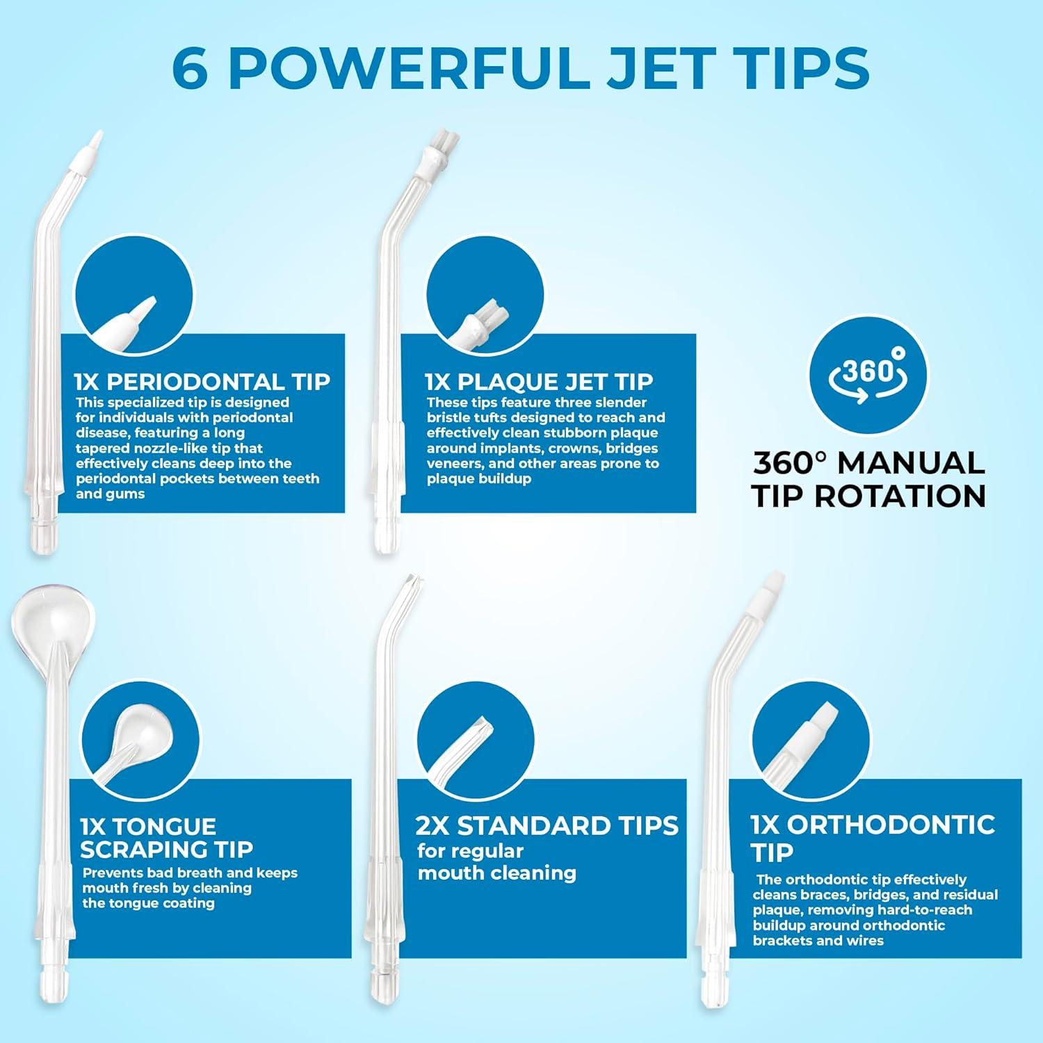 Irrigador Dental Inalámbrico Flossdoc 400ml IPX8 6 Puntas