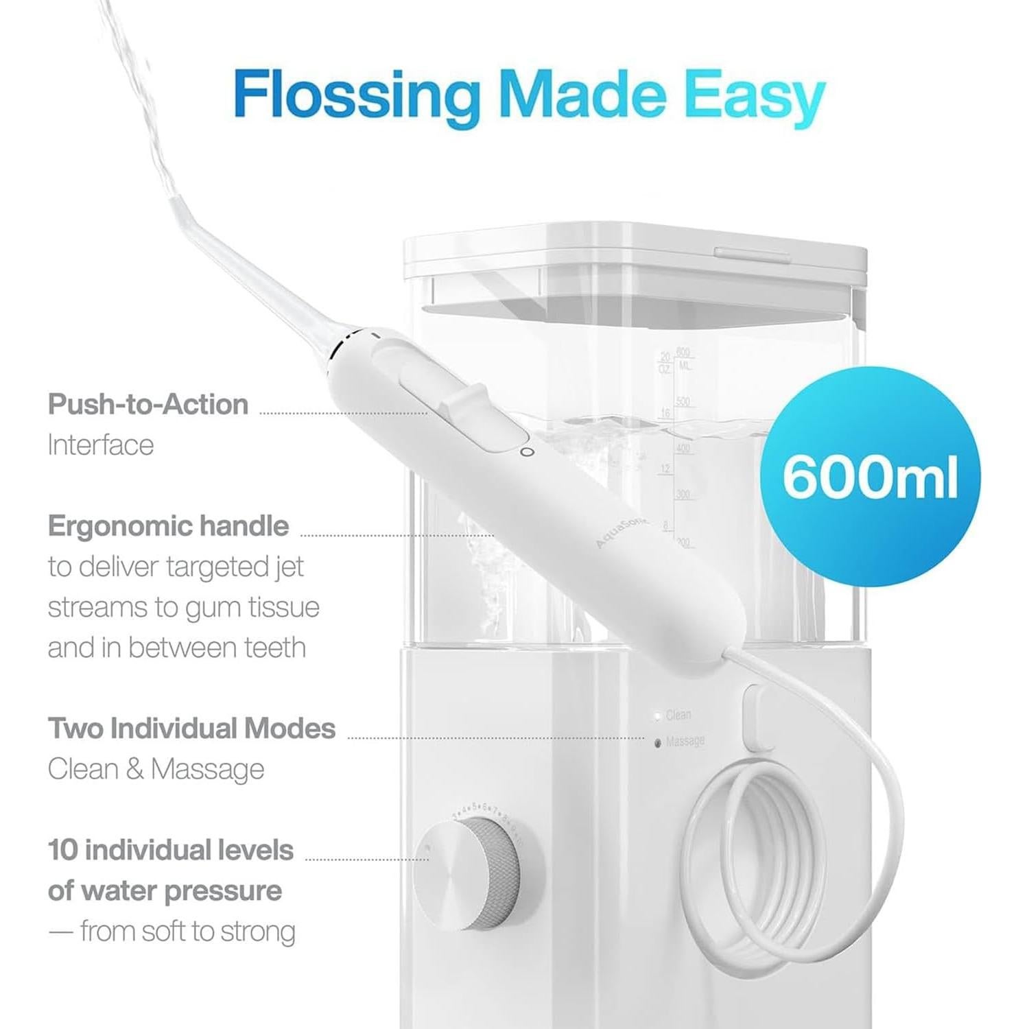 Irrigador Dental AquaSonic Aqua Flosser PRO 591ml Blanco