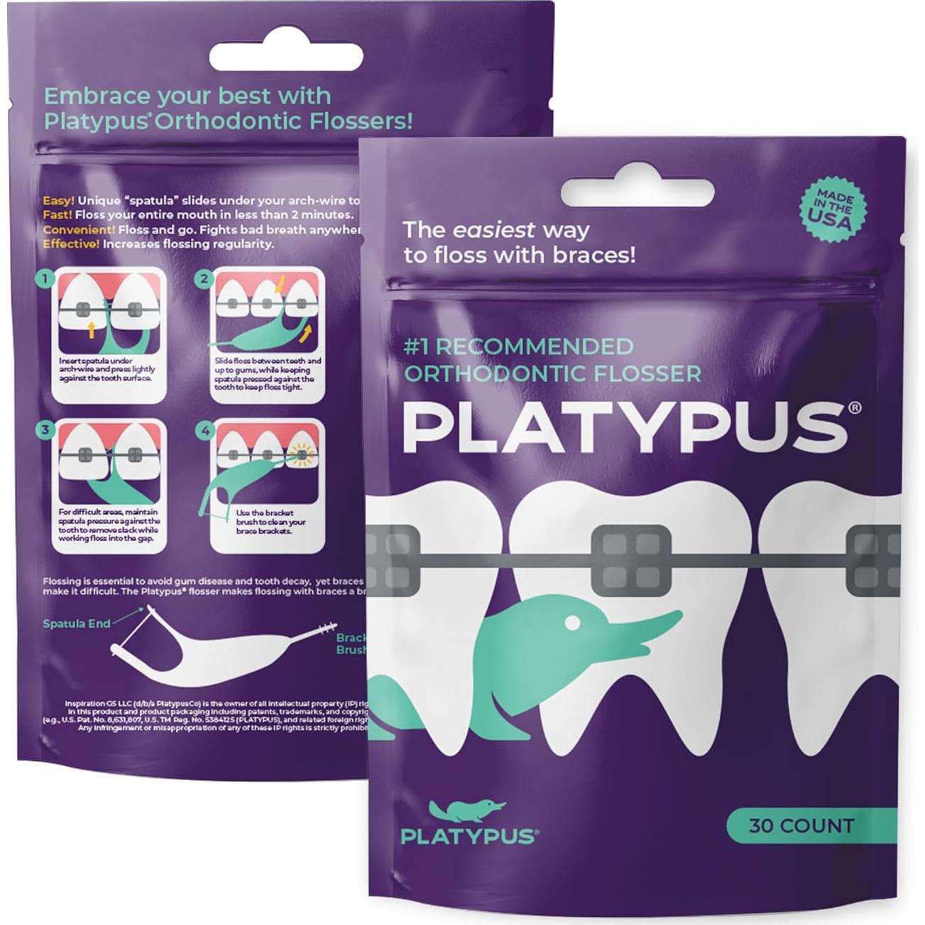 Flossers Ortodónticos Platypus para Brackets - 30 Unidades