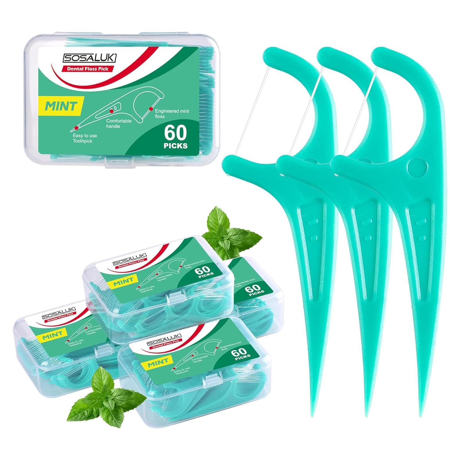 Palillos de Hilo Dental SOSALUK 300 Unidades Menta con Estuches