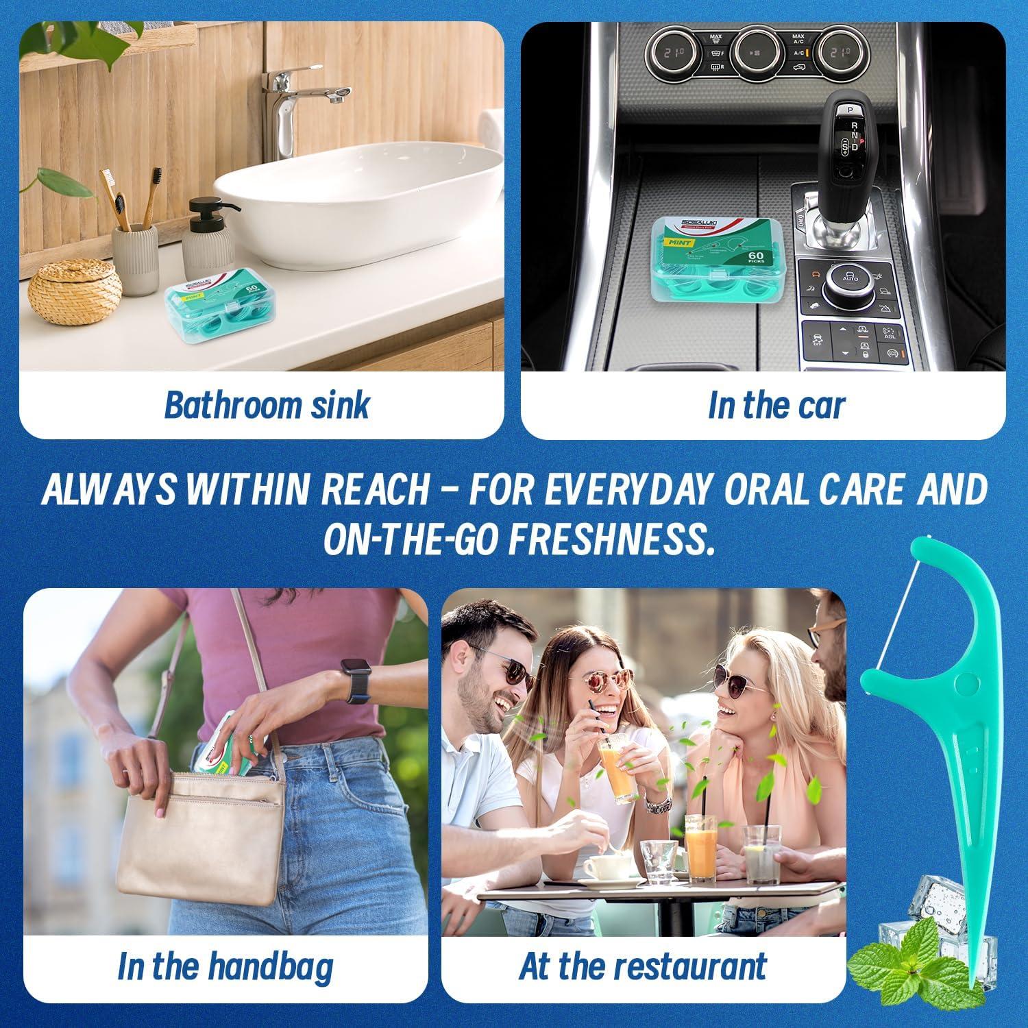 Palillos de Hilo Dental SOSALUK 300 Unidades Menta con Estuches