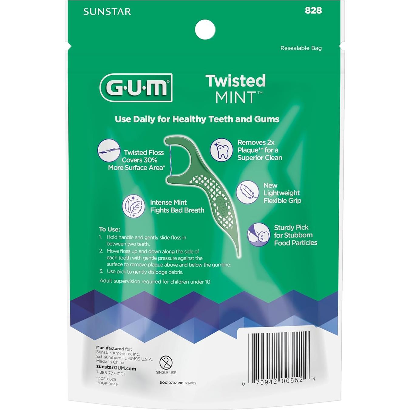 Palillos de Hilo Dental GUM Menta Torcidos 150 Unidades