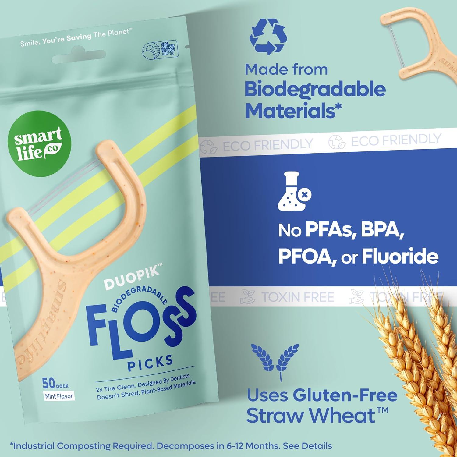 Palillos de Hilo Dental Biodegradables SmartLifeco Menta 200 Unidades