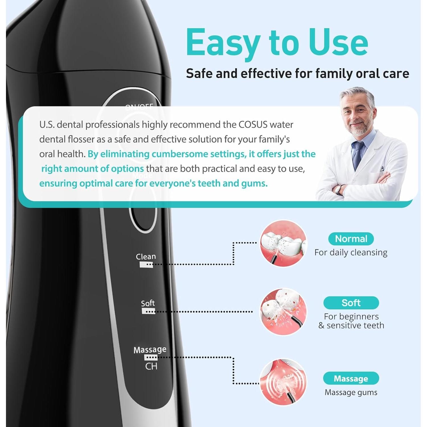 Irrigador Dental Portátil COSLUS C20 300ml Recargable
