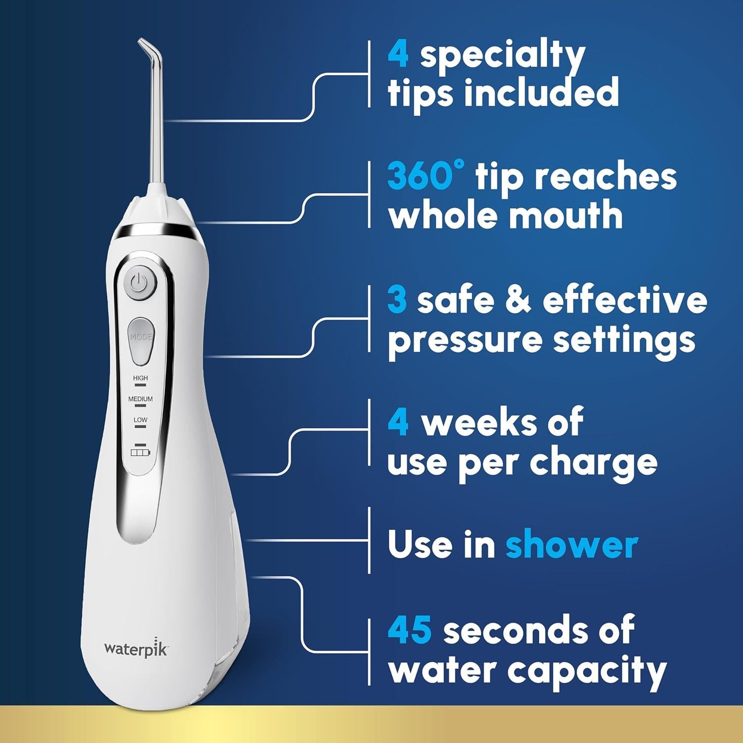 Hilo Dental Inalámbrico Waterpik WP-580 Blanco Recargable