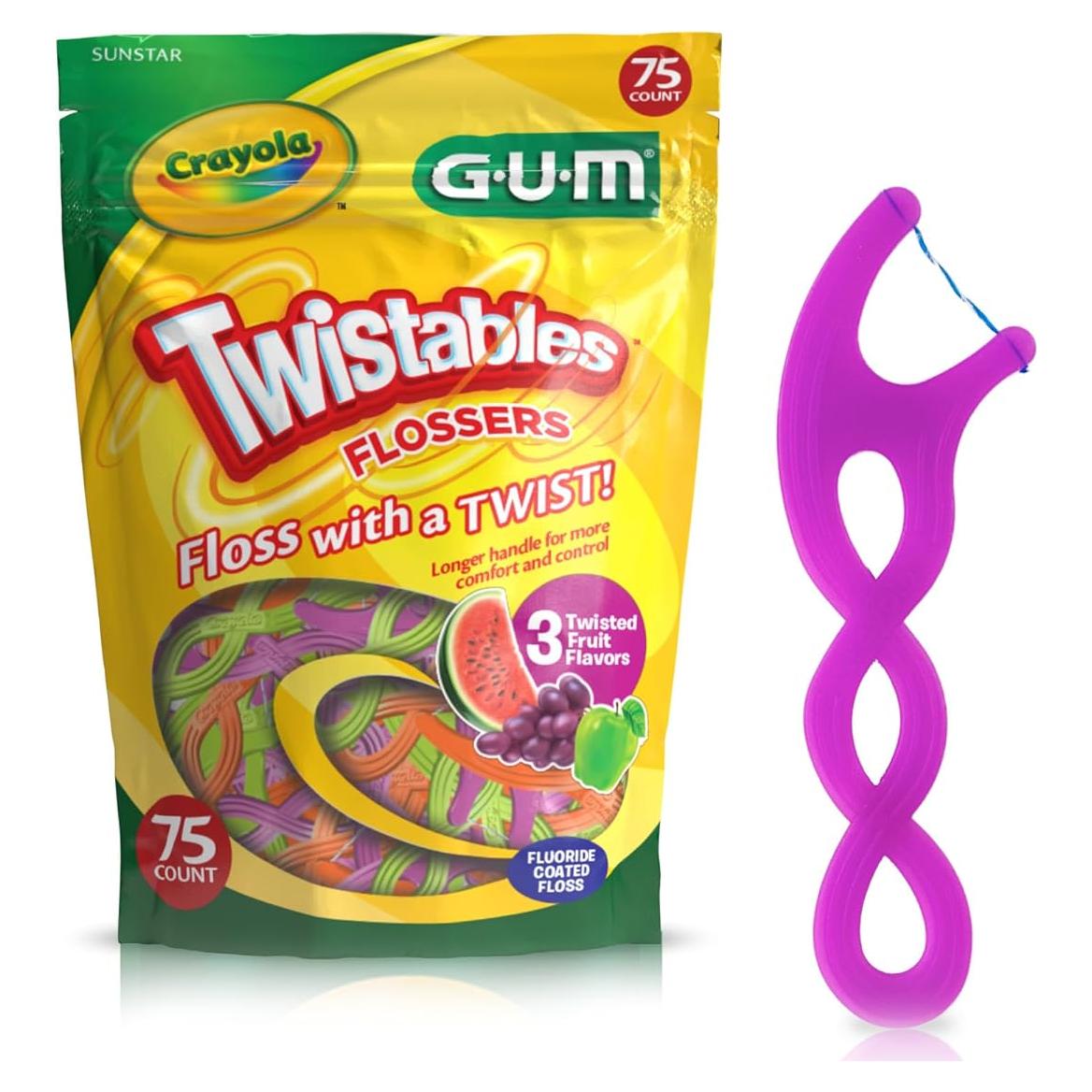 Hilo Dental GUM Crayola Twistables para Niños - 75 Unidades