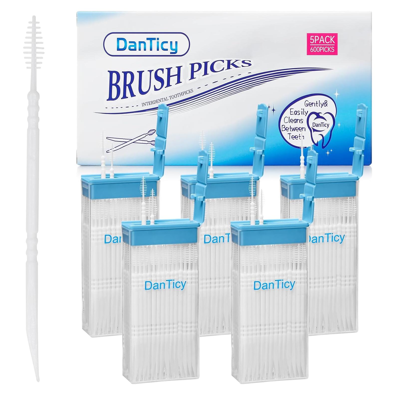 Palillos Interdentales DanTicy 600PCS, Hilo Dental Suave, 5 Estuches