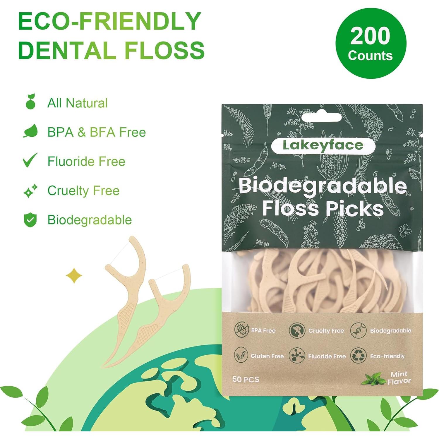 200 Palillos de Hilo Dental Biodegradables Lakeyface Menta