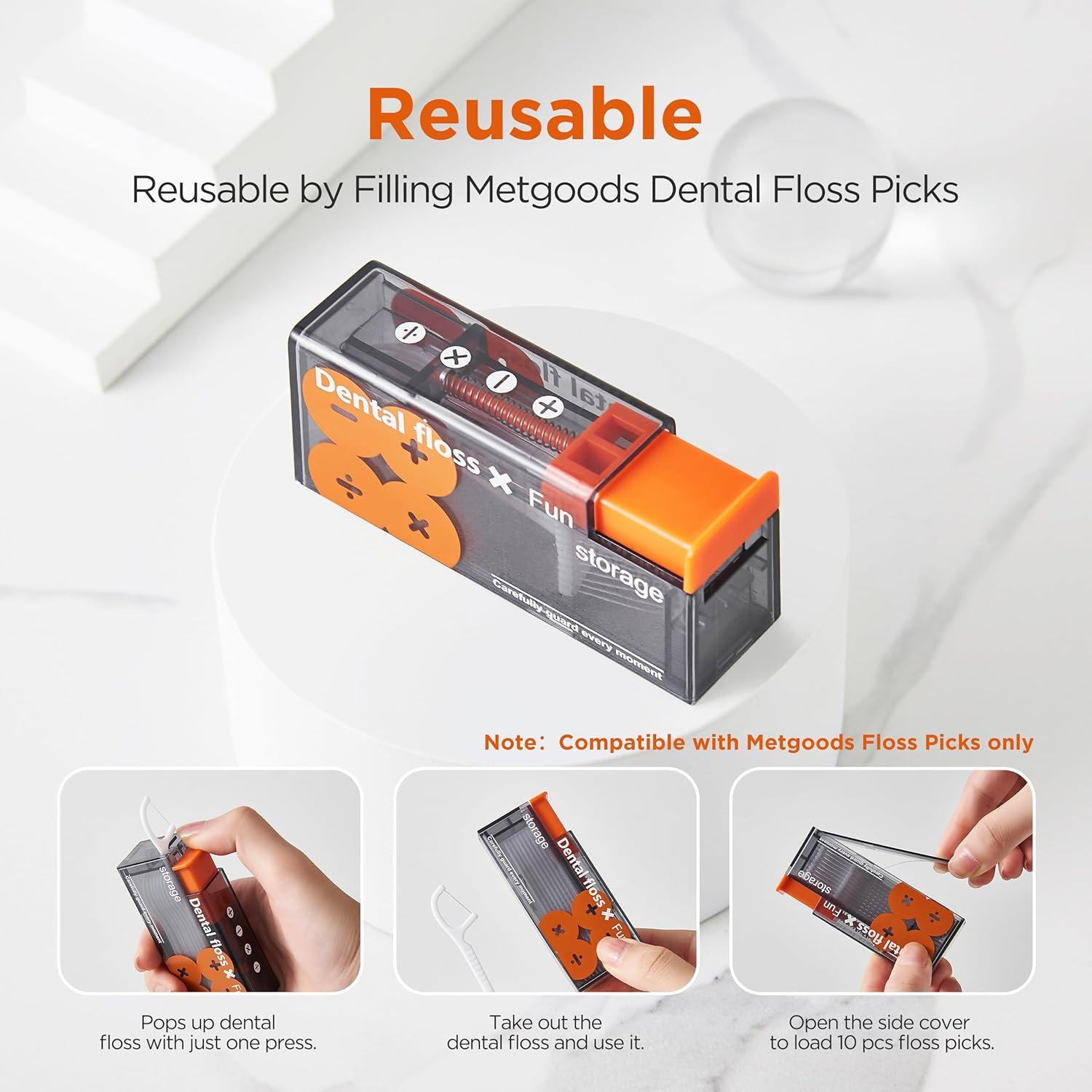 Palillos de Hilo Dental Metgoods con Dispensador Naranja - 10 Unidades