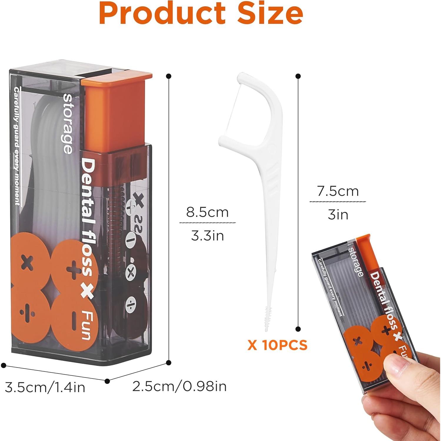 Palillos de Hilo Dental Metgoods con Dispensador Naranja - 10 Unidades