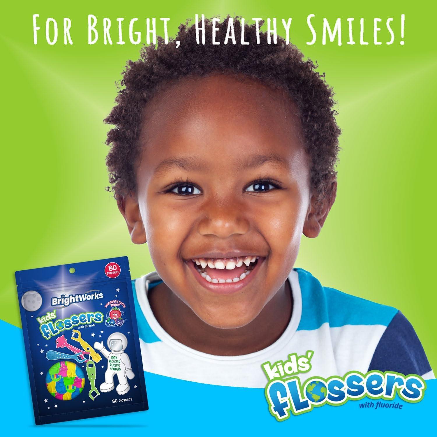Hilo Dental Espacial BrightWorks para Niños - 240 Palillos Sabor Frutas Mixtas