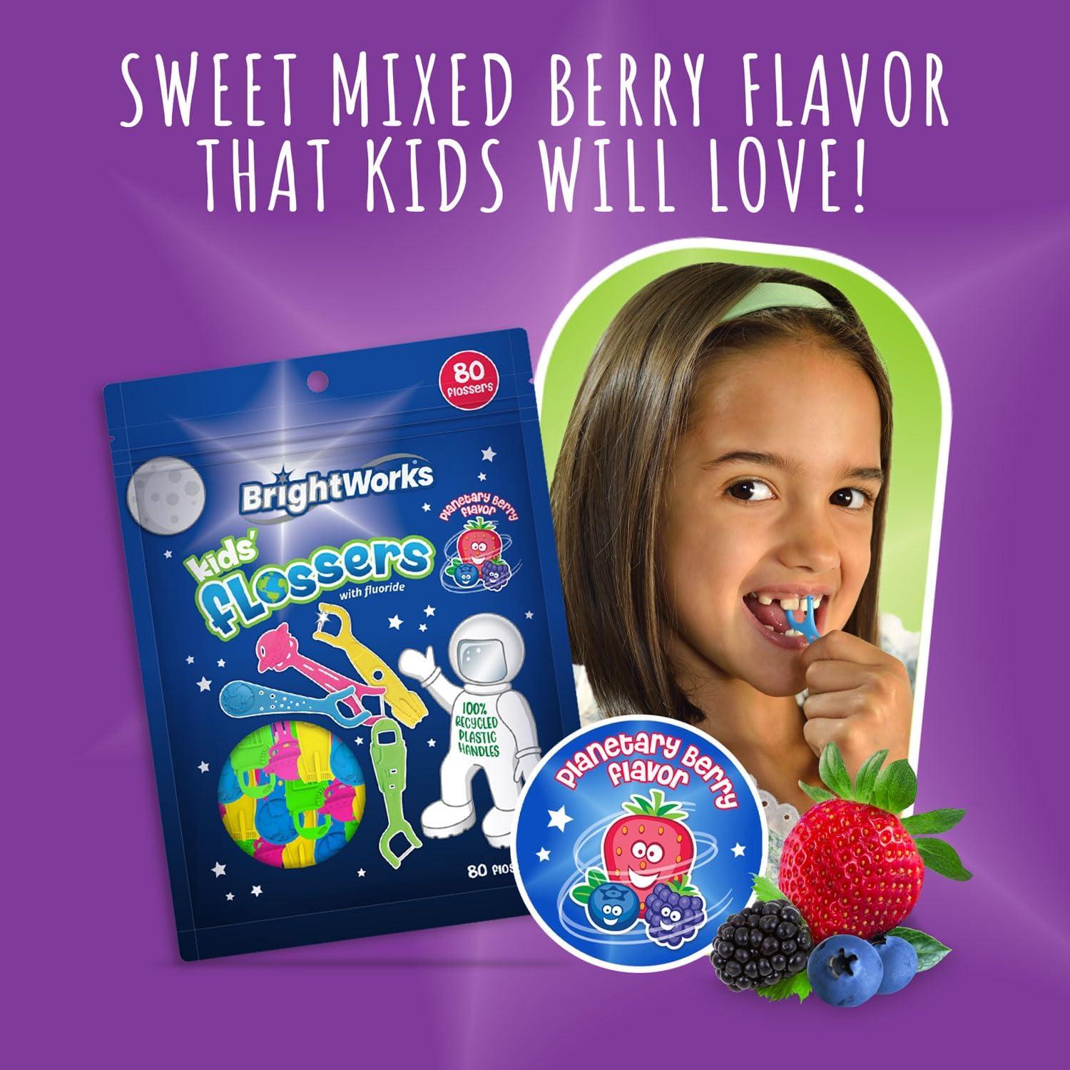 Hilo Dental Espacial BrightWorks para Niños - 240 Palillos Sabor Frutas Mixtas