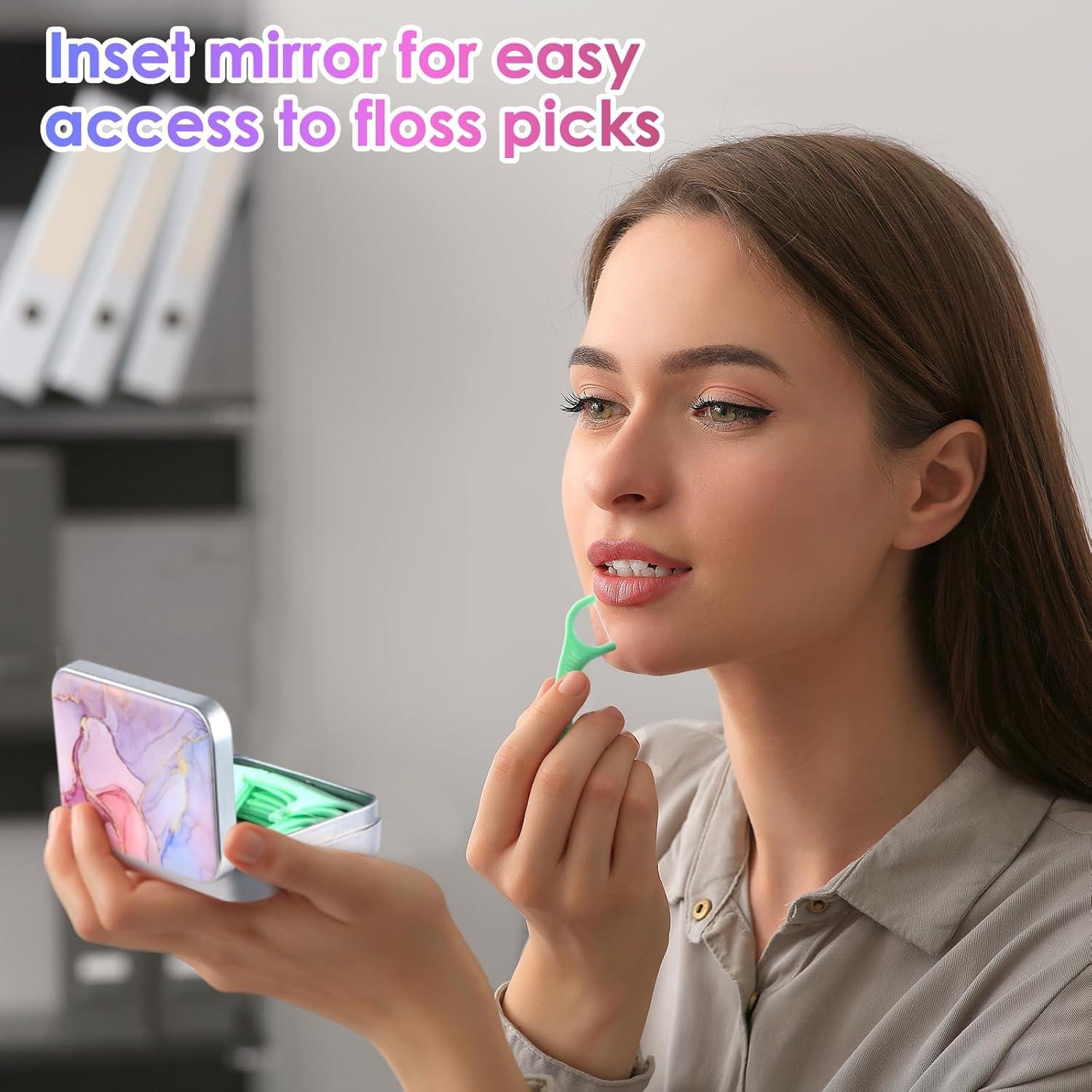 Estuche Portátil para Hilo Dental Gerkia Mármol Rosa 7.1x4.8cm