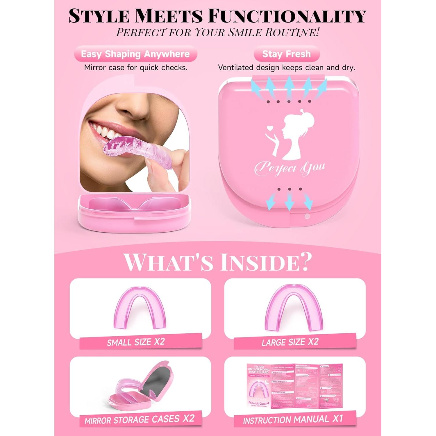 Paquete de 4 Protectores Nocturnos Rosados NT para Bruxismo