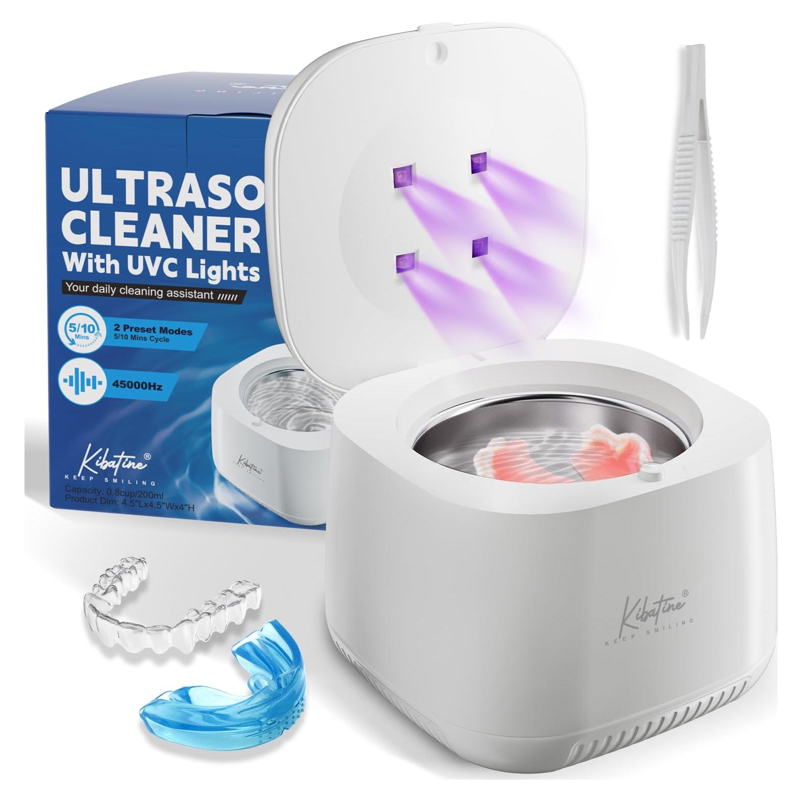 Limpiador Ultrasónico Kibatine con Luz UV 200ml para Dentaduras