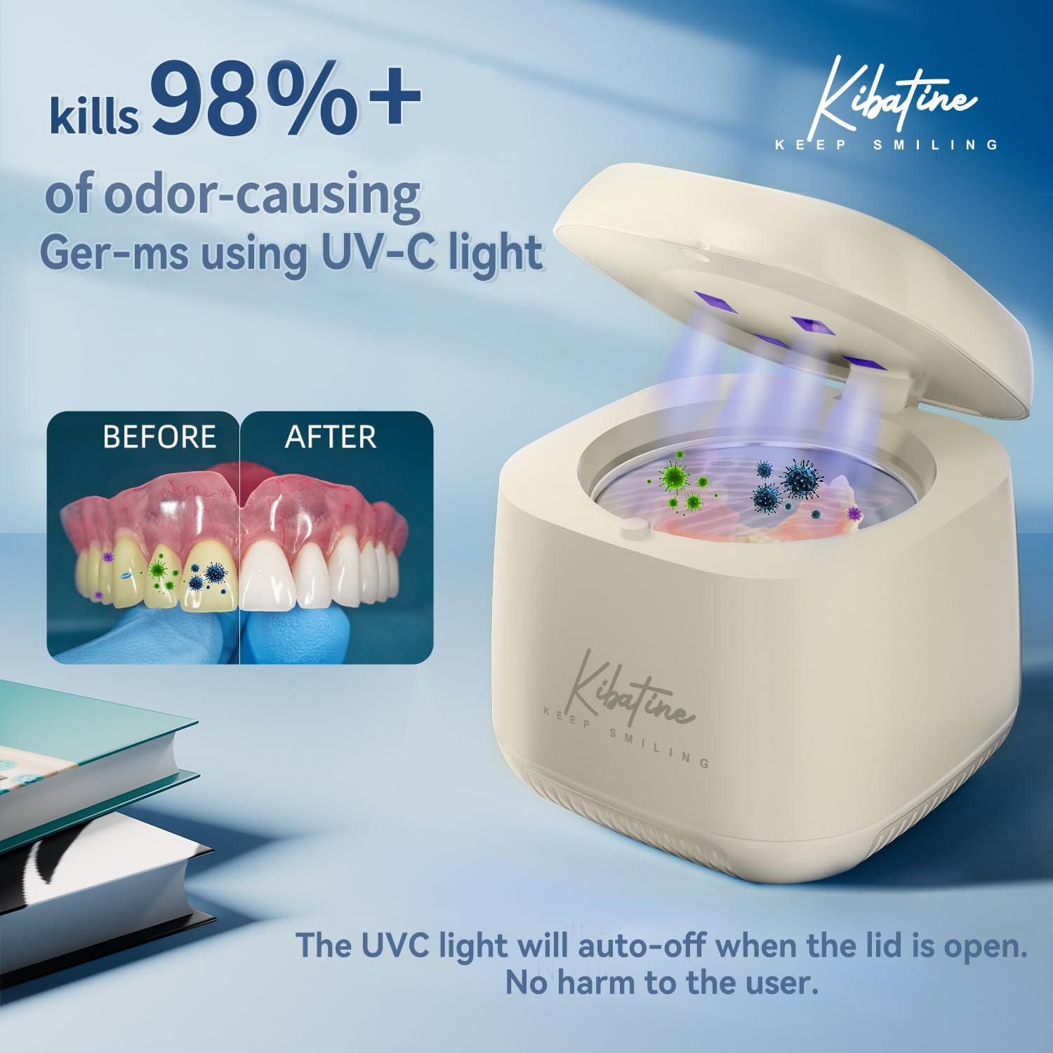Limpiador Ultrasónico Kibatine con Luz UV 200ml para Dentaduras