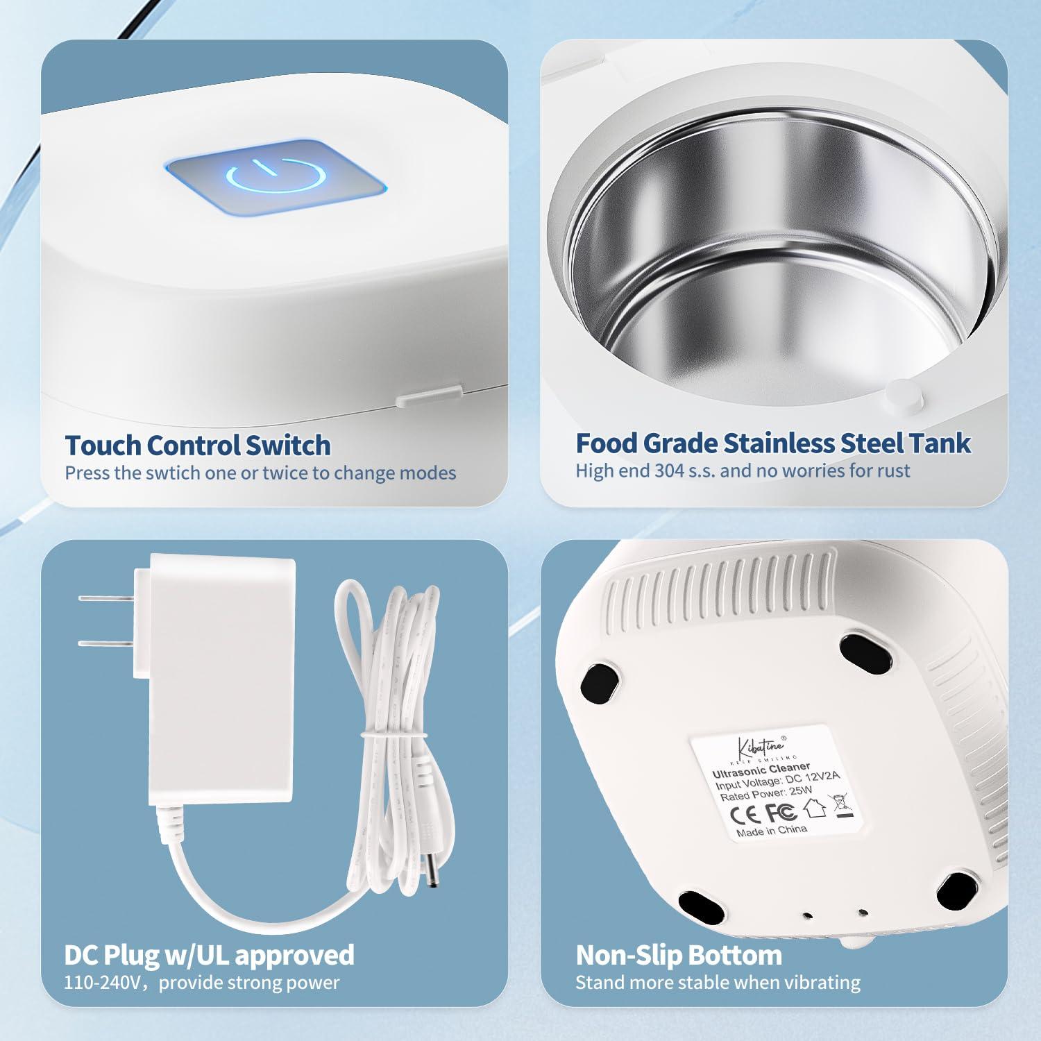 Limpiador Ultrasónico Kibatine con Luz UV 200ml para Dentaduras