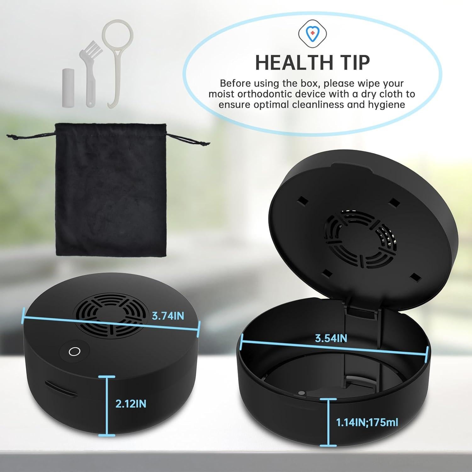 Caso de Retención UV Voraiya Negro con Ventilador y Espejo