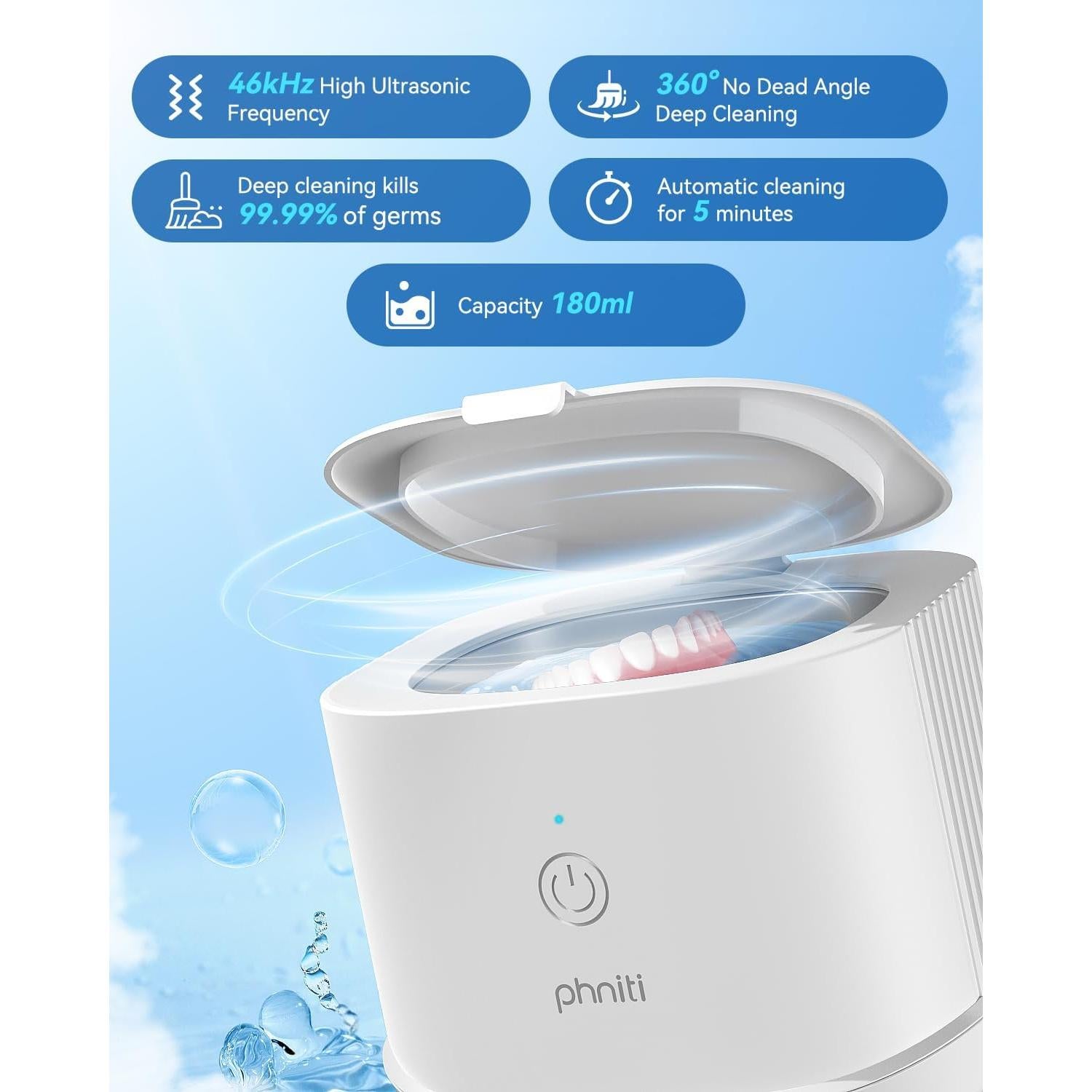 Limpiador Ultrasónico de Joyas Phniti 46kHz Profesional Blanco