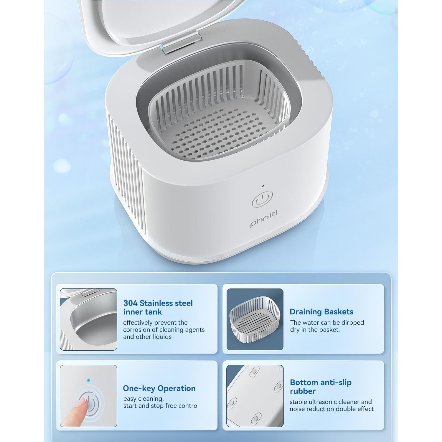 Limpiador Ultrasónico de Joyas Phniti 46kHz Profesional Blanco