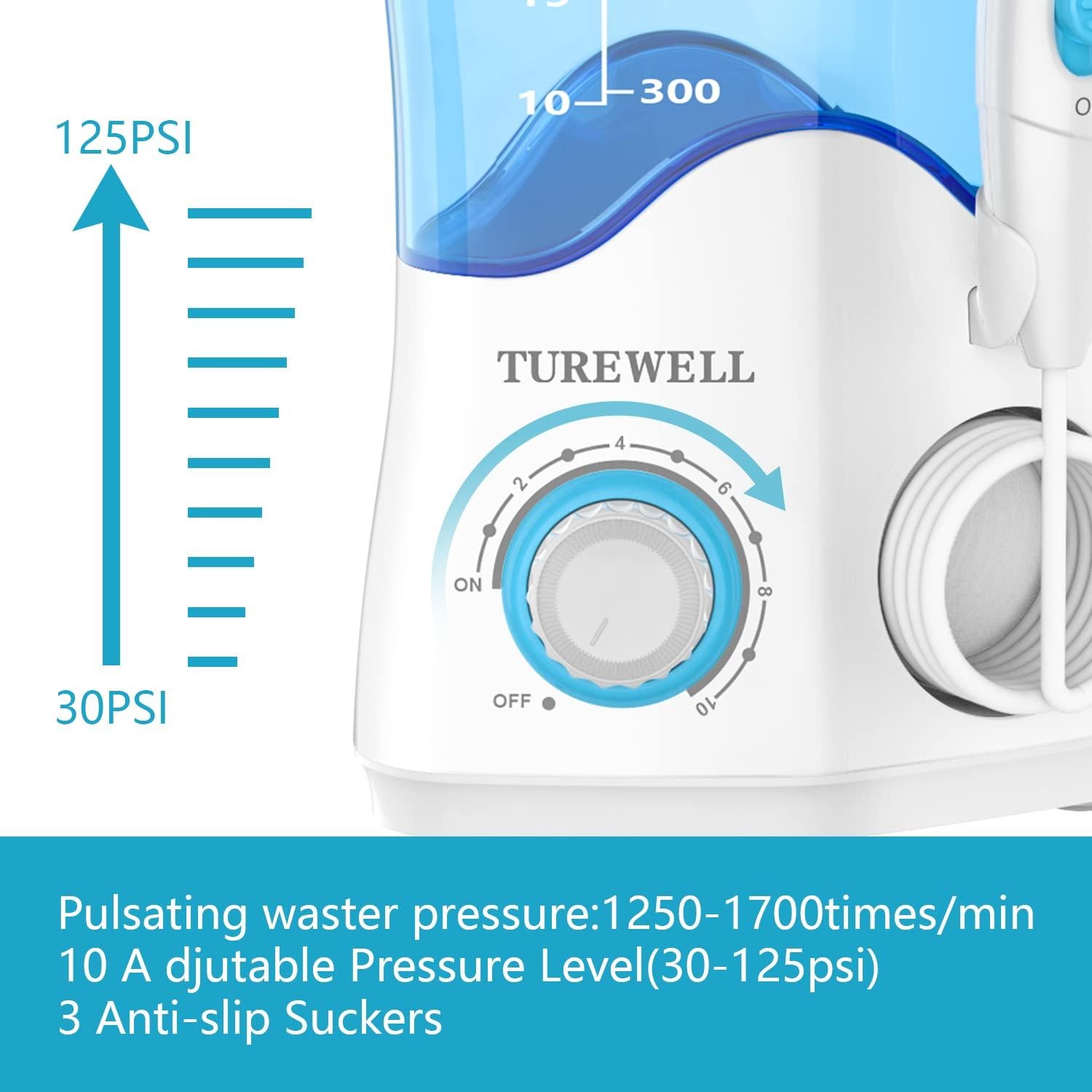 Irrigador Dental TUREWELL 600ML 8 Puntas 10 Niveles Presión Blanco
