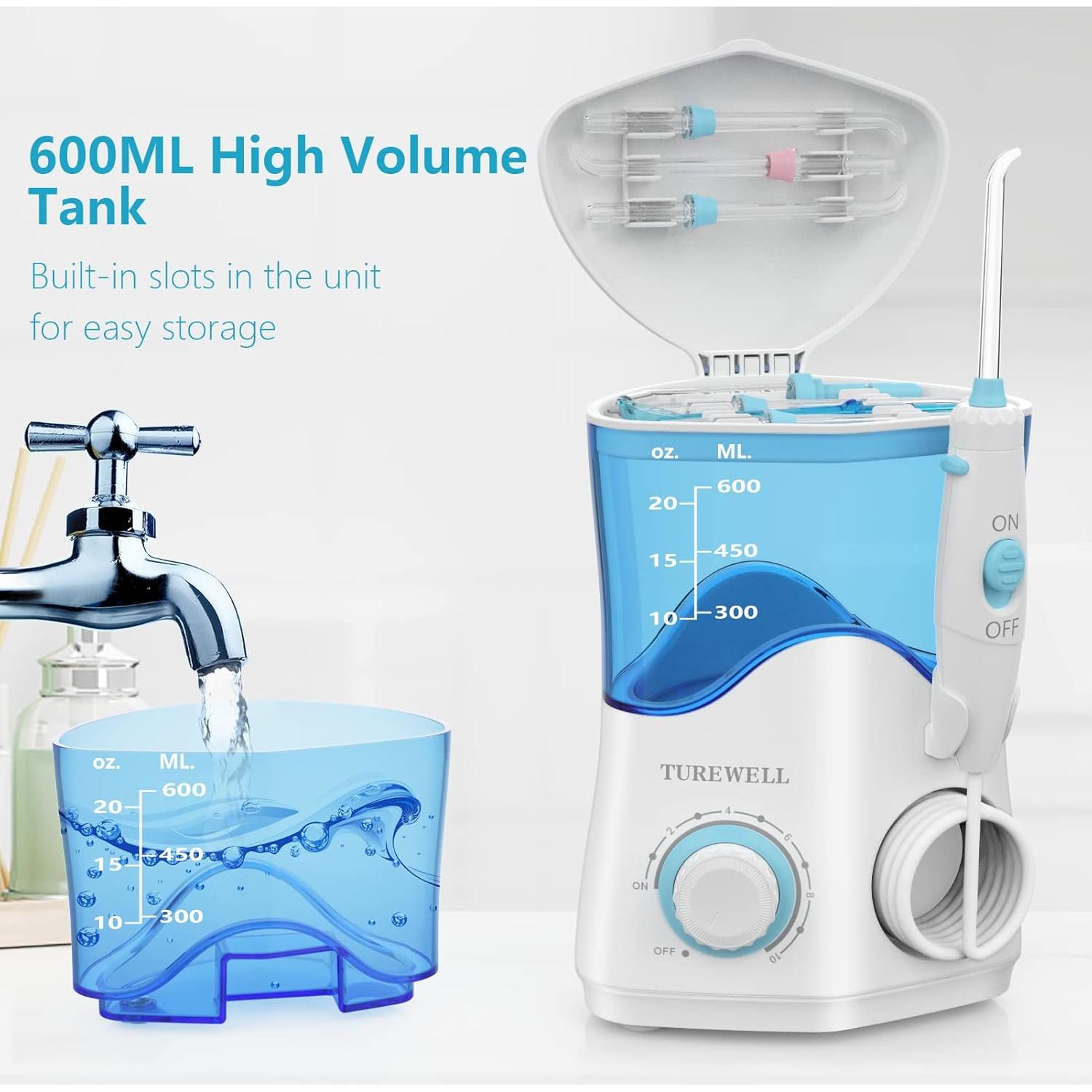 Irrigador Dental TUREWELL 600ML 8 Puntas 10 Niveles Presión Blanco