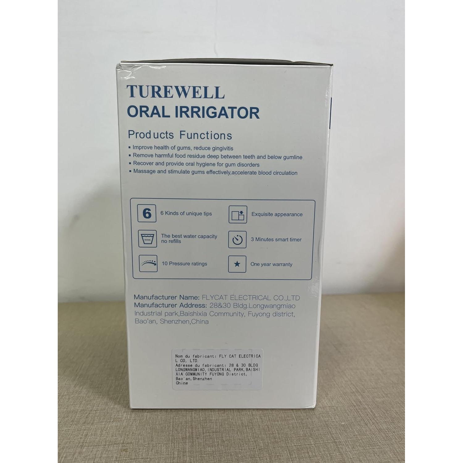 Irrigador Dental TUREWELL 600ML 8 Puntas 10 Niveles Presión Blanco