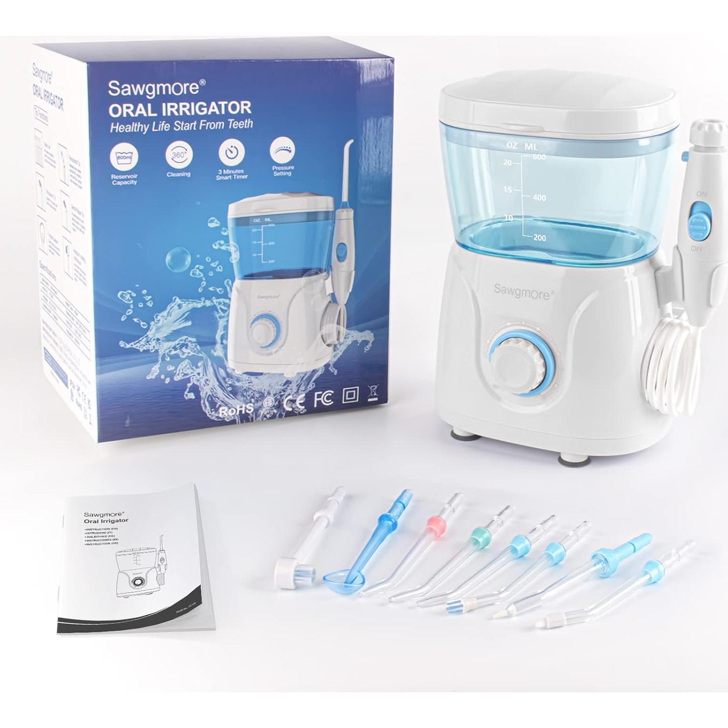 Irrigador Dental de Agua Sawgmore FC166, 600 ml, 10 Modos, 8 Boquillas