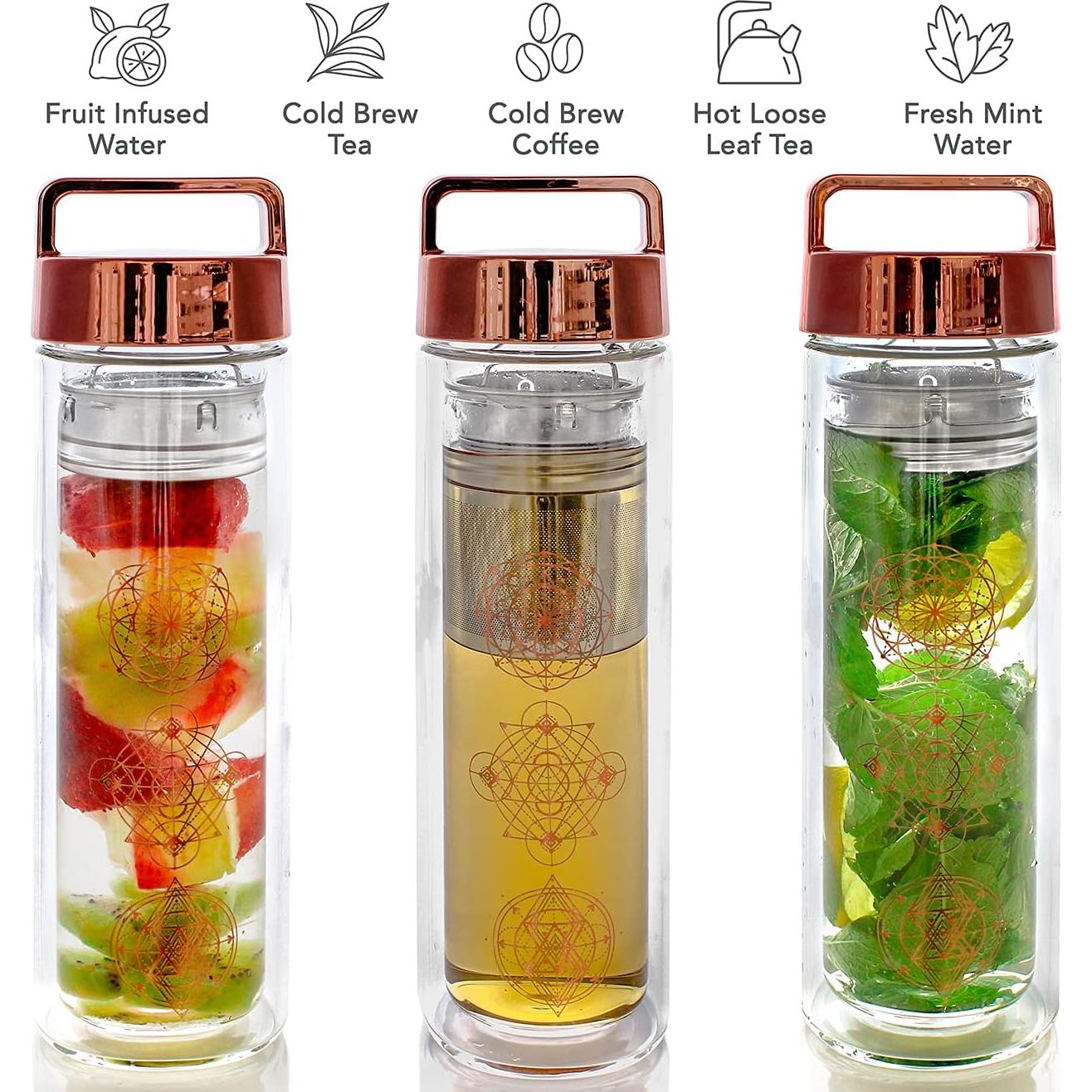 Vaso de Vidrio Aislado Teabloom Wayfarer 450 ml Oro Rosa