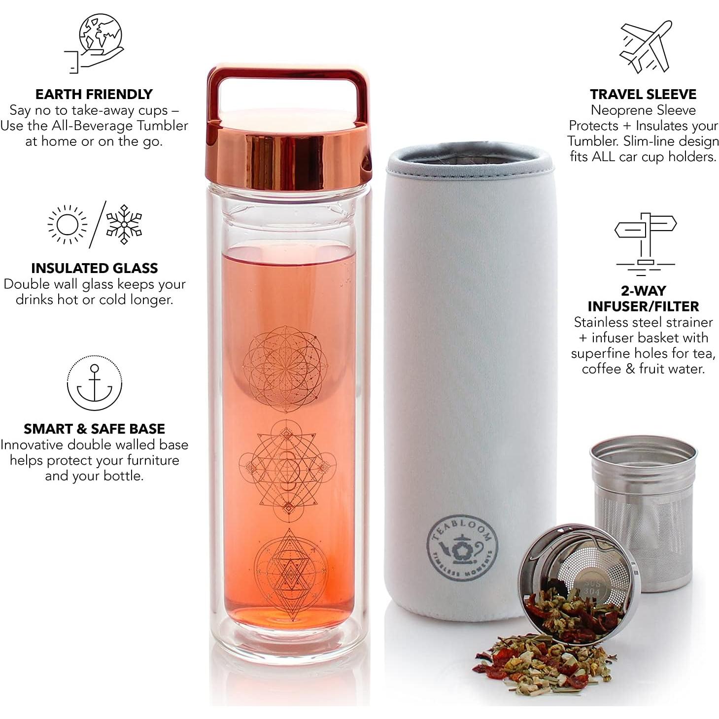 Vaso de Vidrio Aislado Teabloom Wayfarer 450 ml Oro Rosa