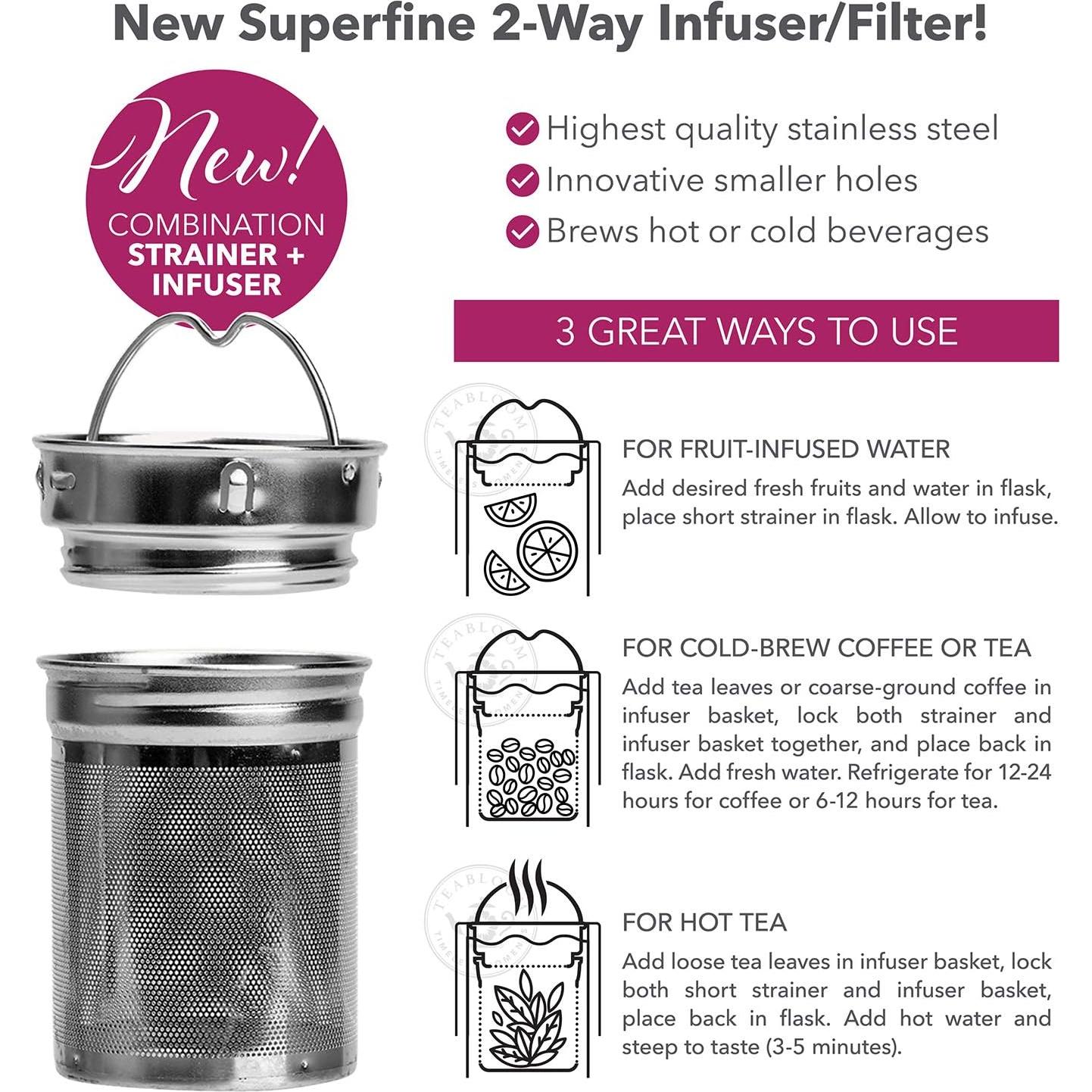 Vaso de Vidrio Aislado Teabloom Wayfarer 450 ml Oro Rosa