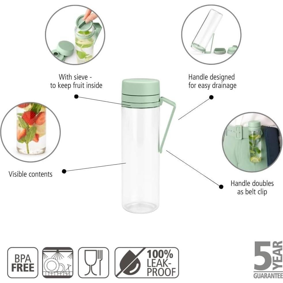 Botella de Agua Brabantia Make & Take 500 ml Verde Jade con Filtro