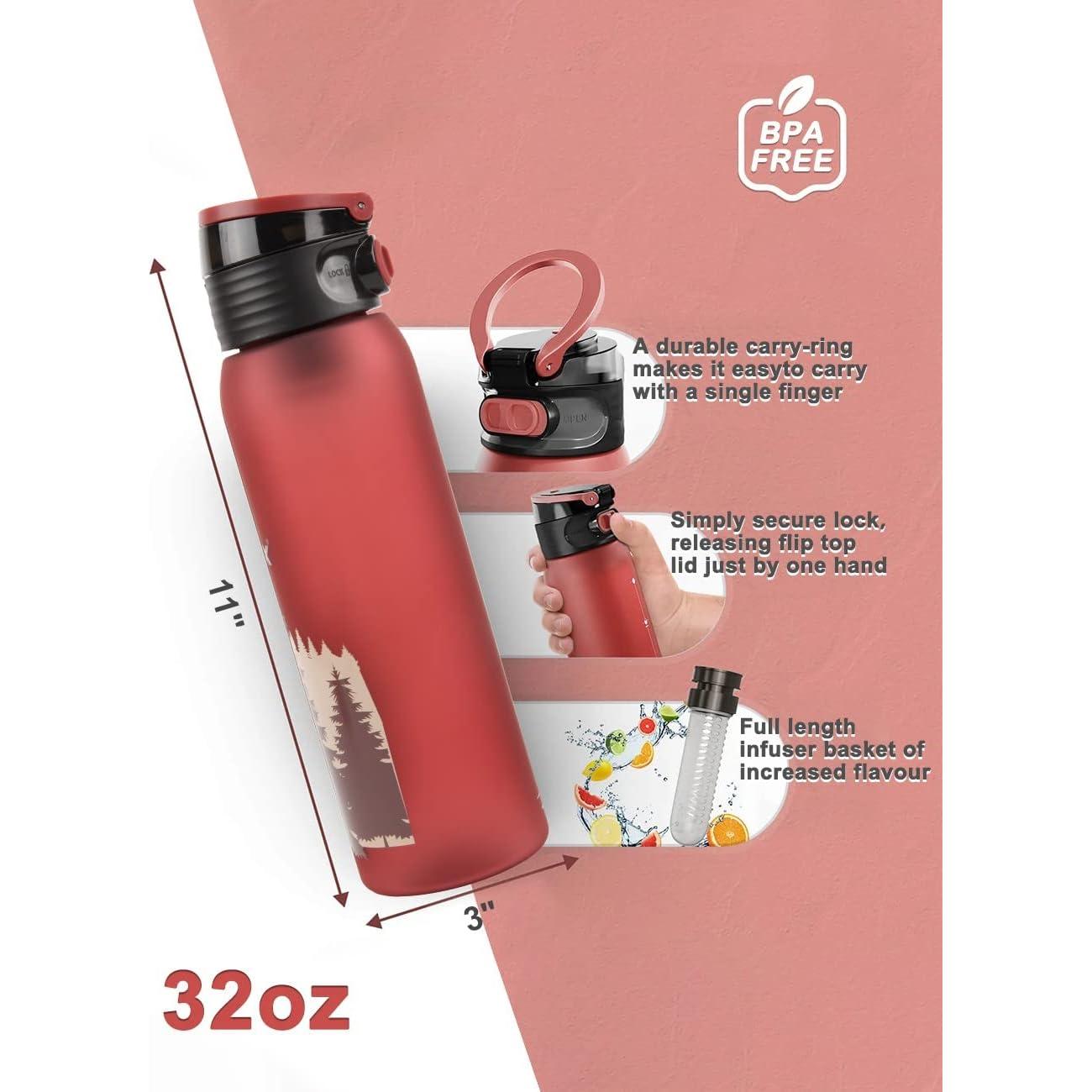 Botella de Agua Infusora GOX 0.95L con Tapa y Agarradera Cranberry